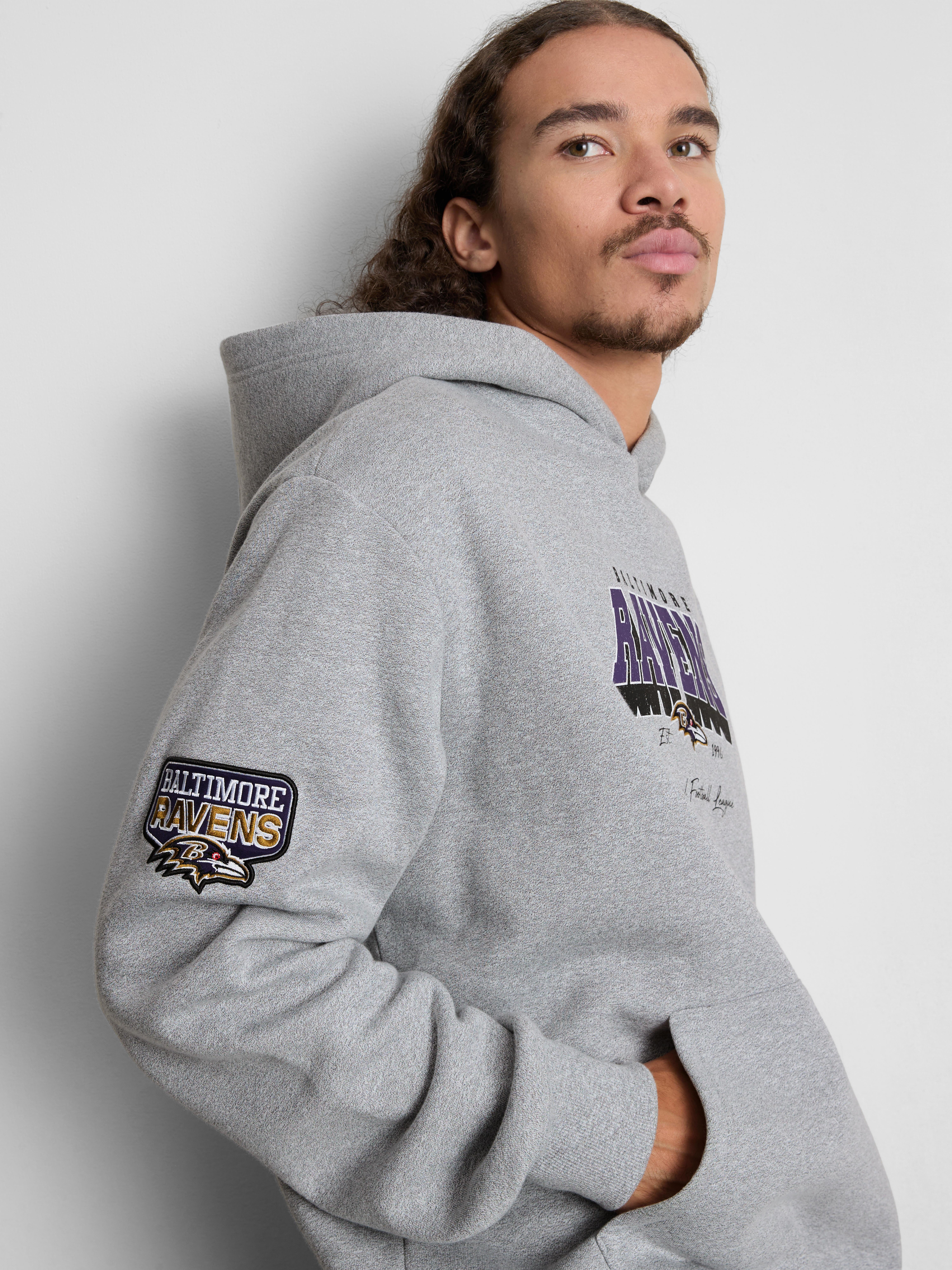 Men's Gray NFL Baltimore Ravens Cotton-Rich Hoodie | Primark