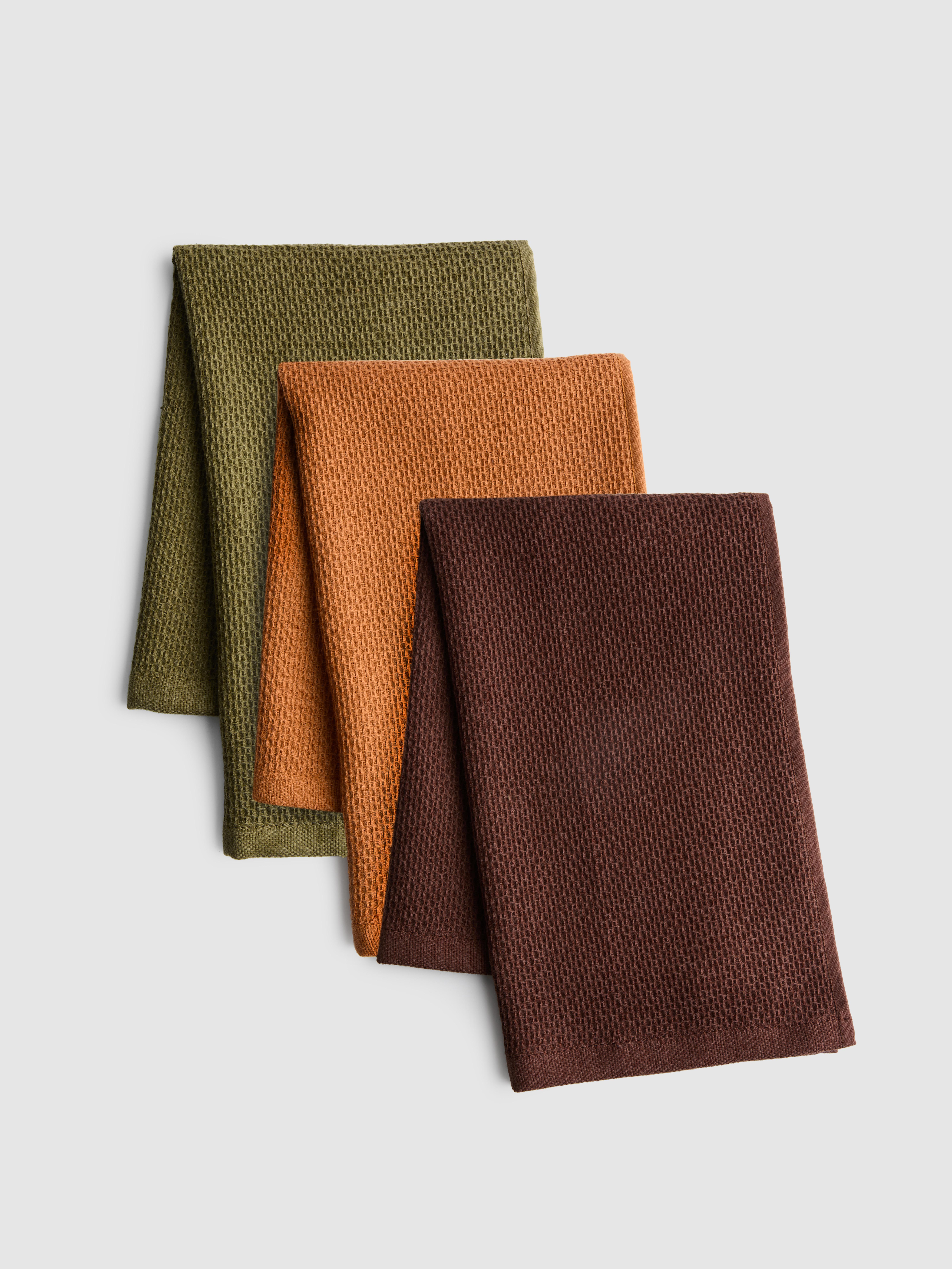 3pk Waffle Tea Towels Green