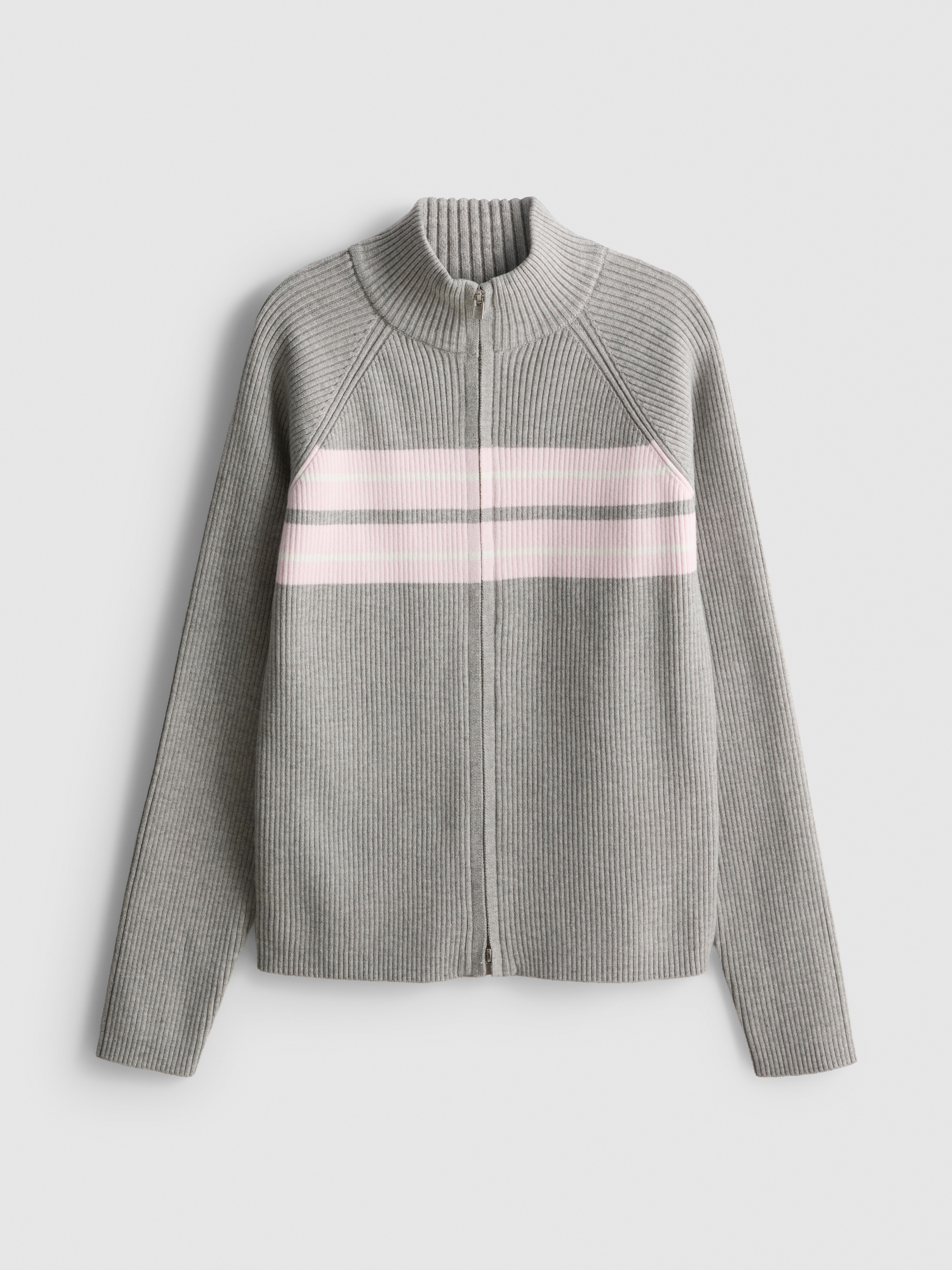 7-15yrs | Ribbed Funnel Neck Zip-Up Cardigan