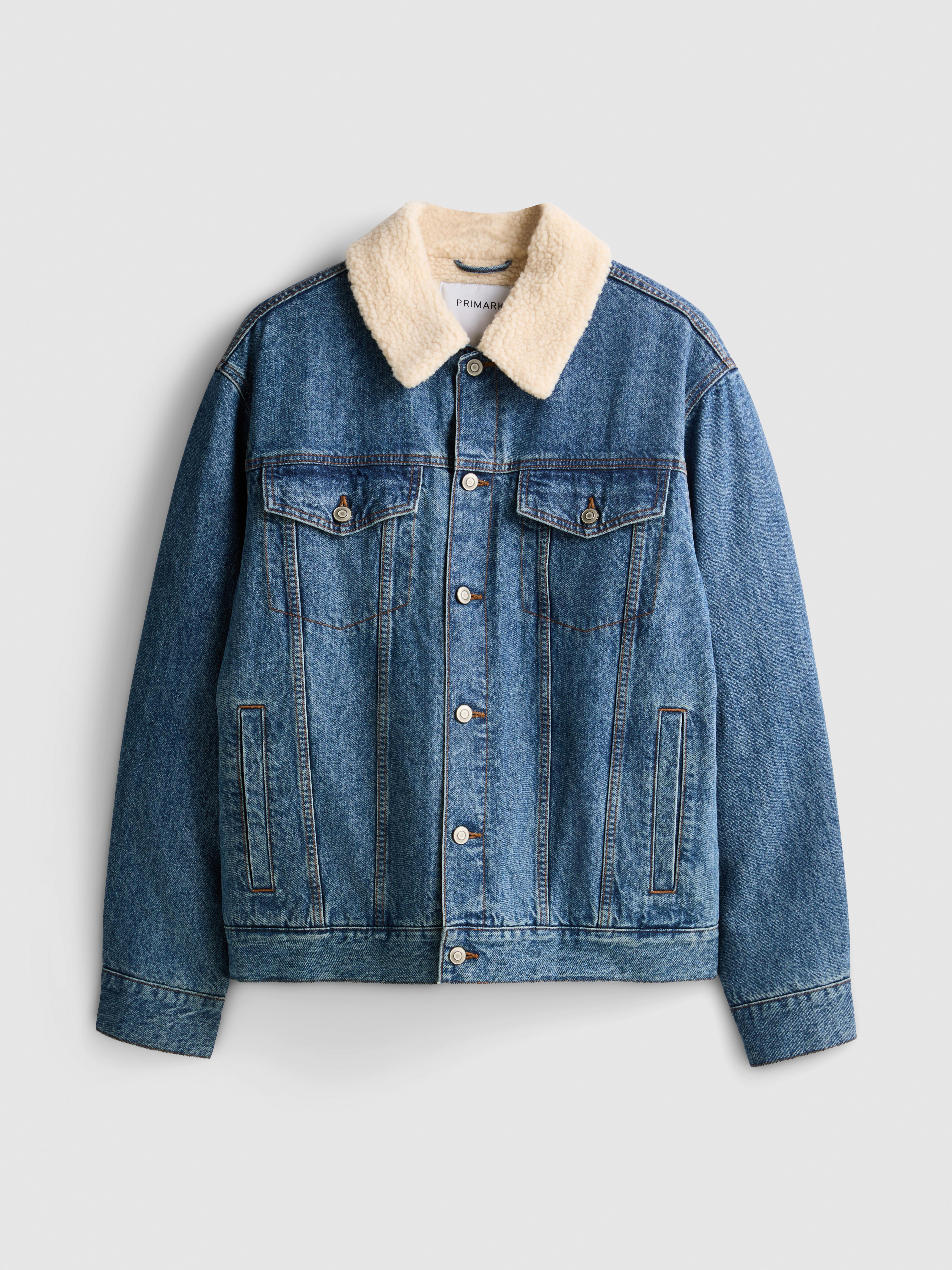 Men's Mid Blue Borg Collar Denim Jacket | Penneys