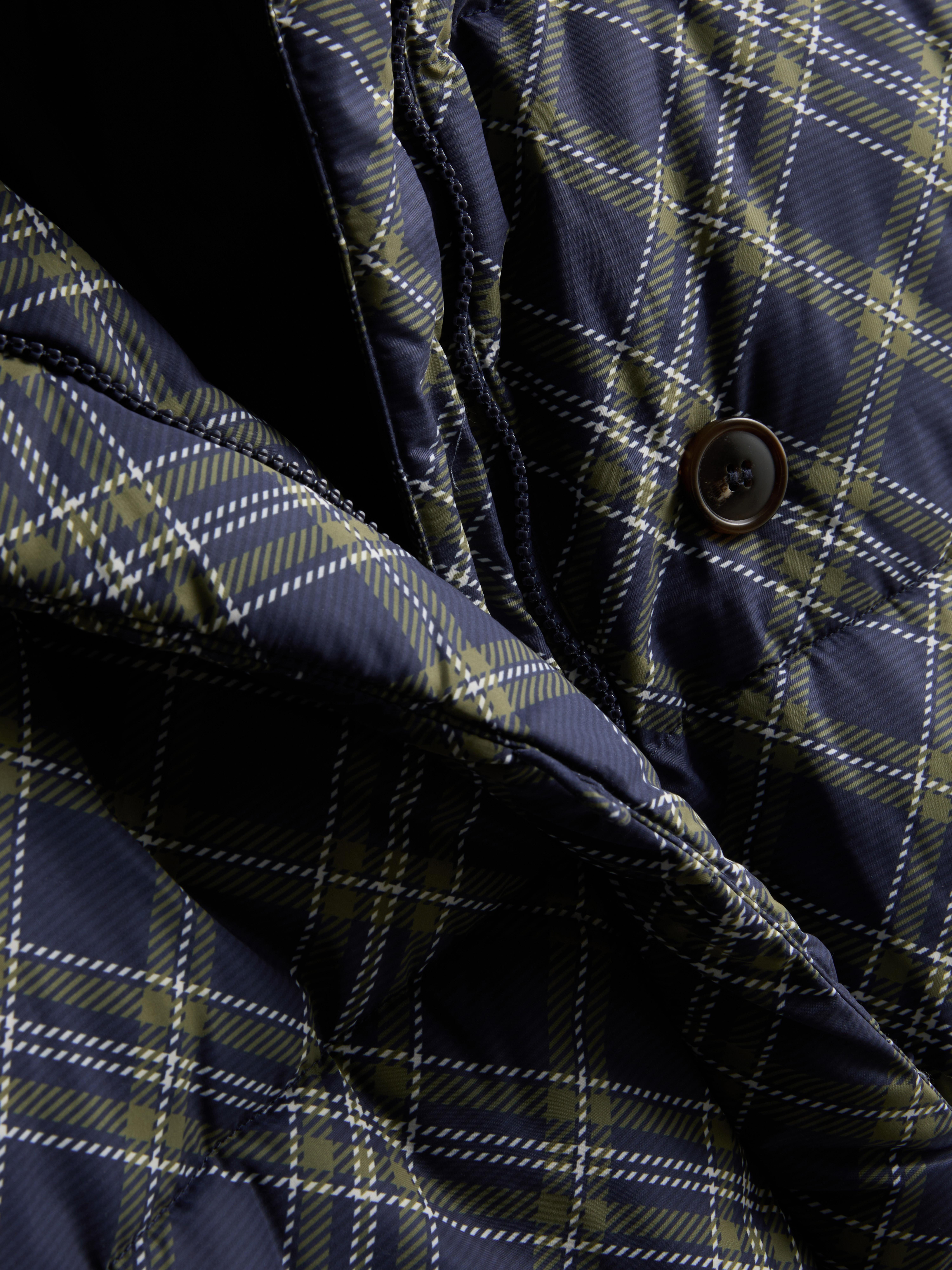 Tartan Scarf-Detail Puffer Jacket