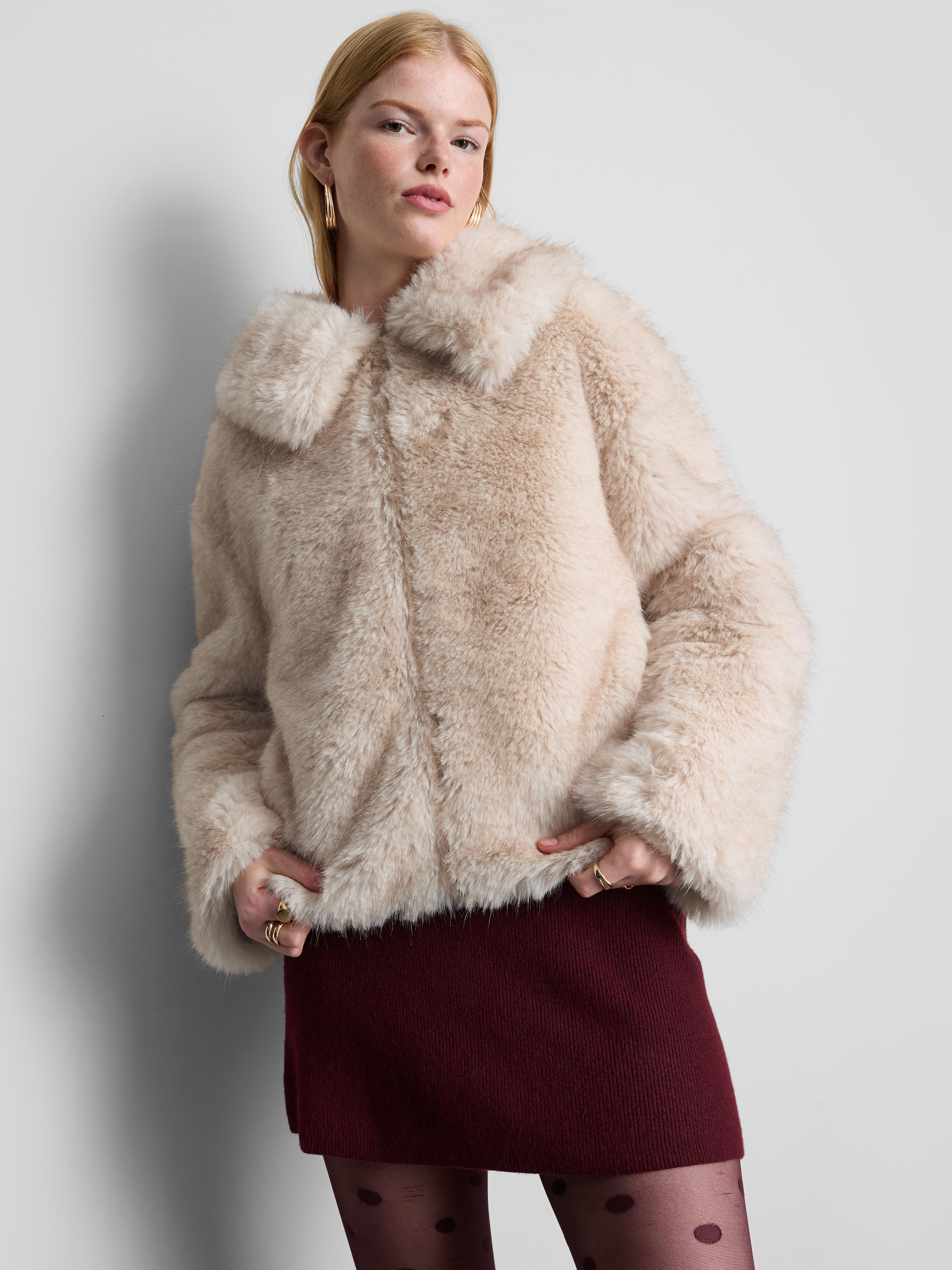 Faux Fur Short Pointed Collar Jacket