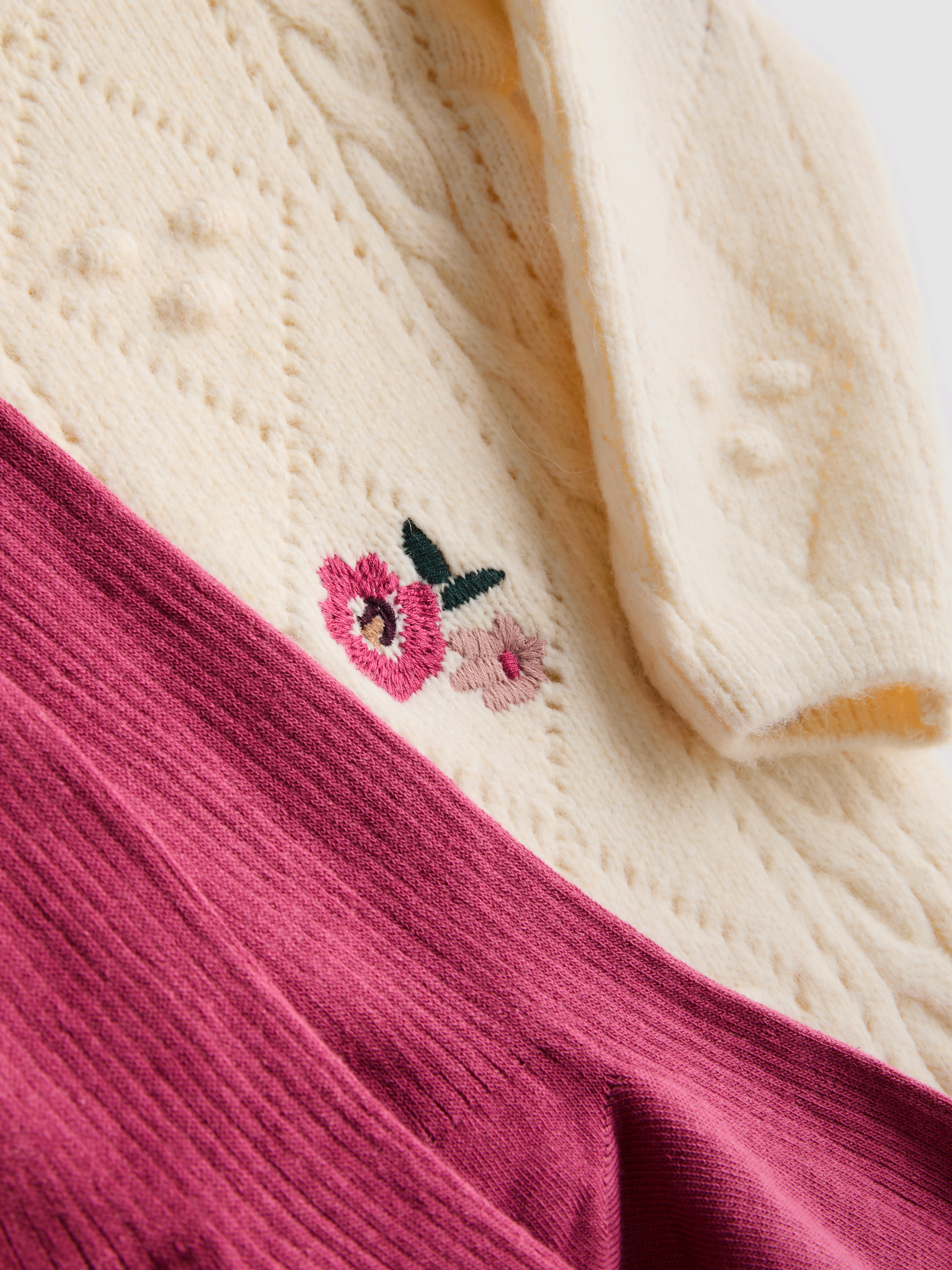 1-9yrs | Floral Cable Knit Sweater Dress and Tights Set