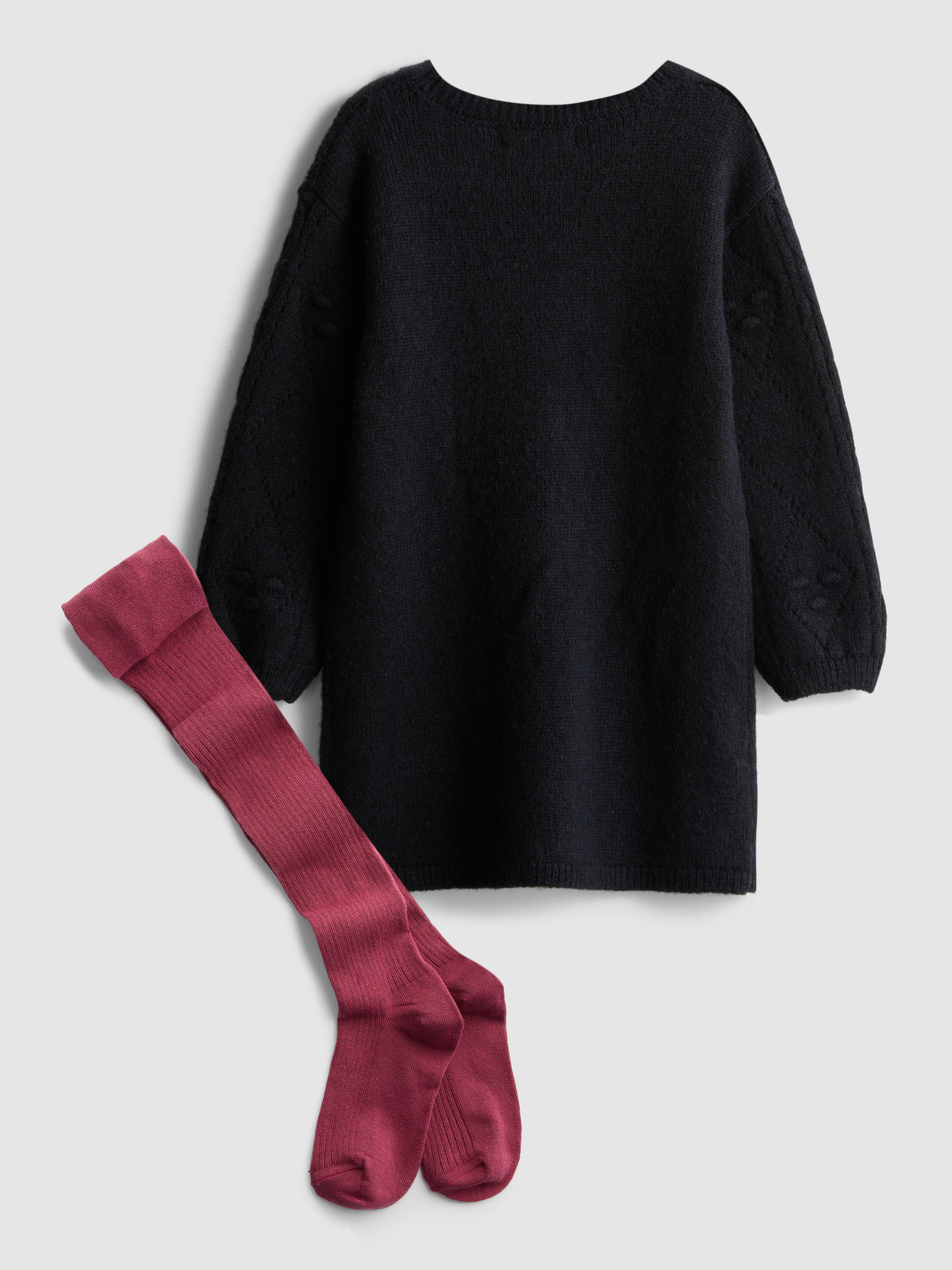 1-9yrs | Floral Embroidered Jumper Dress and Tights Set
