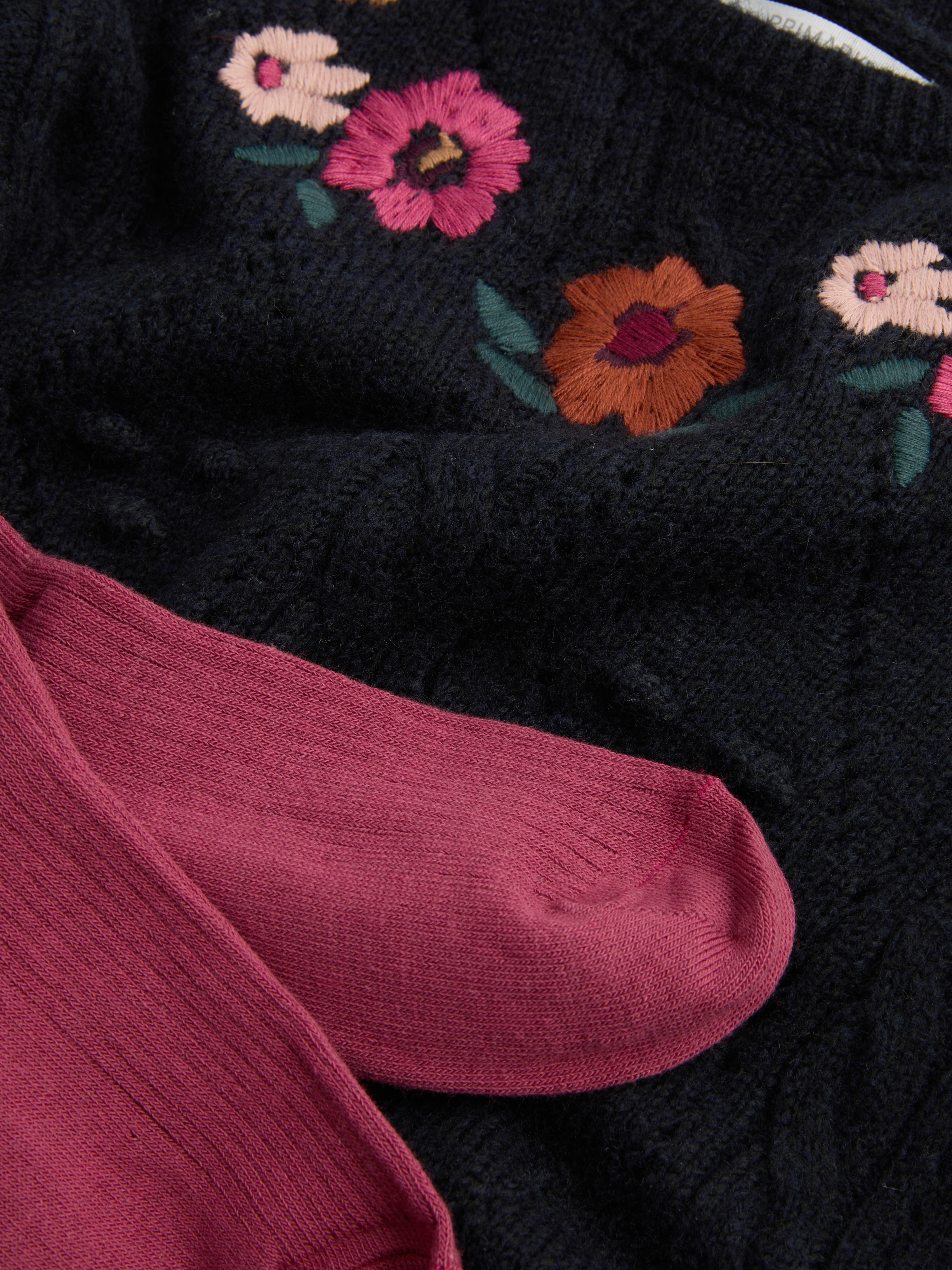 1-9yrs | Floral Embroidered Jumper Dress and Tights Set