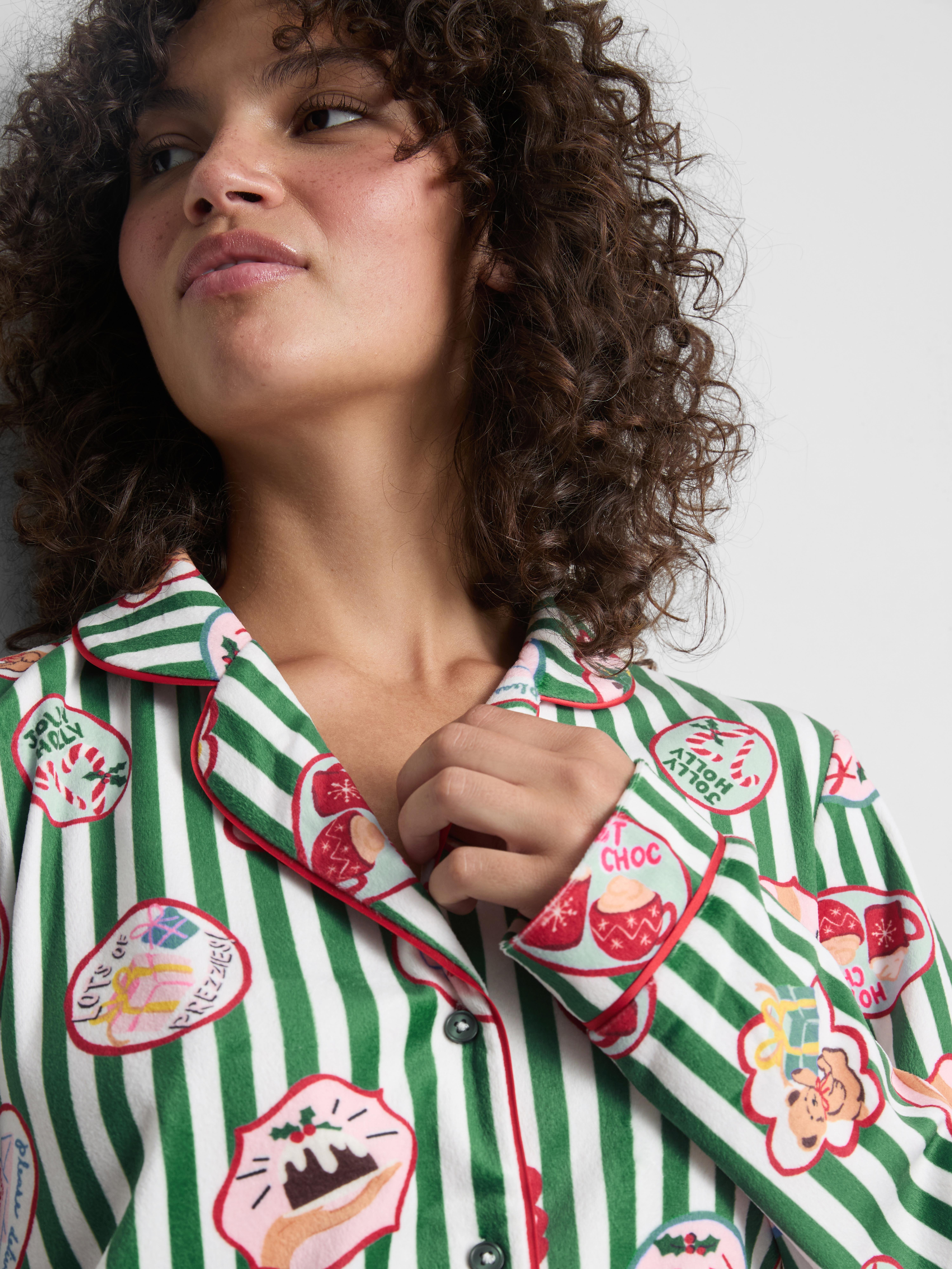 Striped Christmas Plush Boyfriend Pajamas
