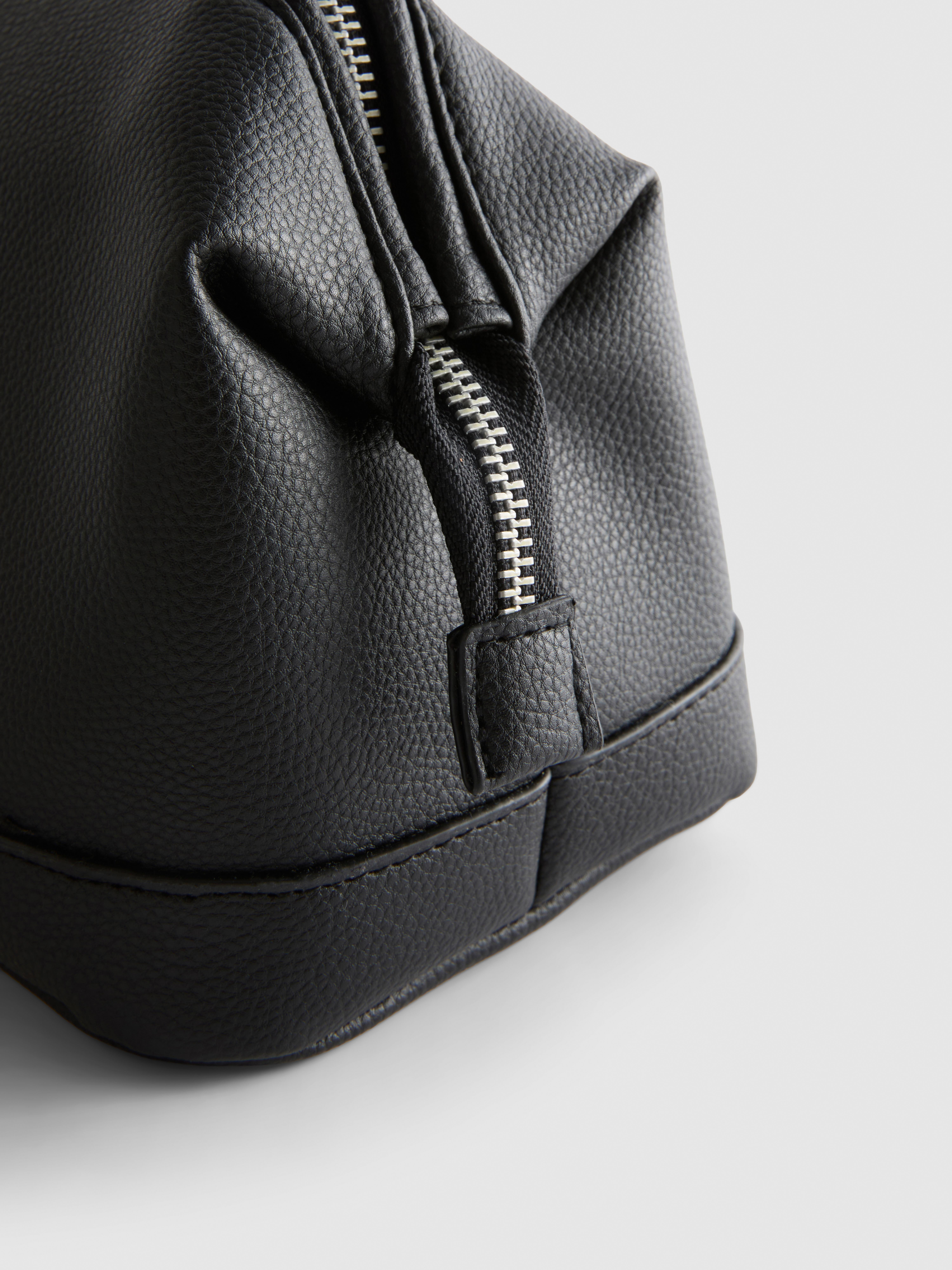 Faux Leather Zip-Up Wash Bag