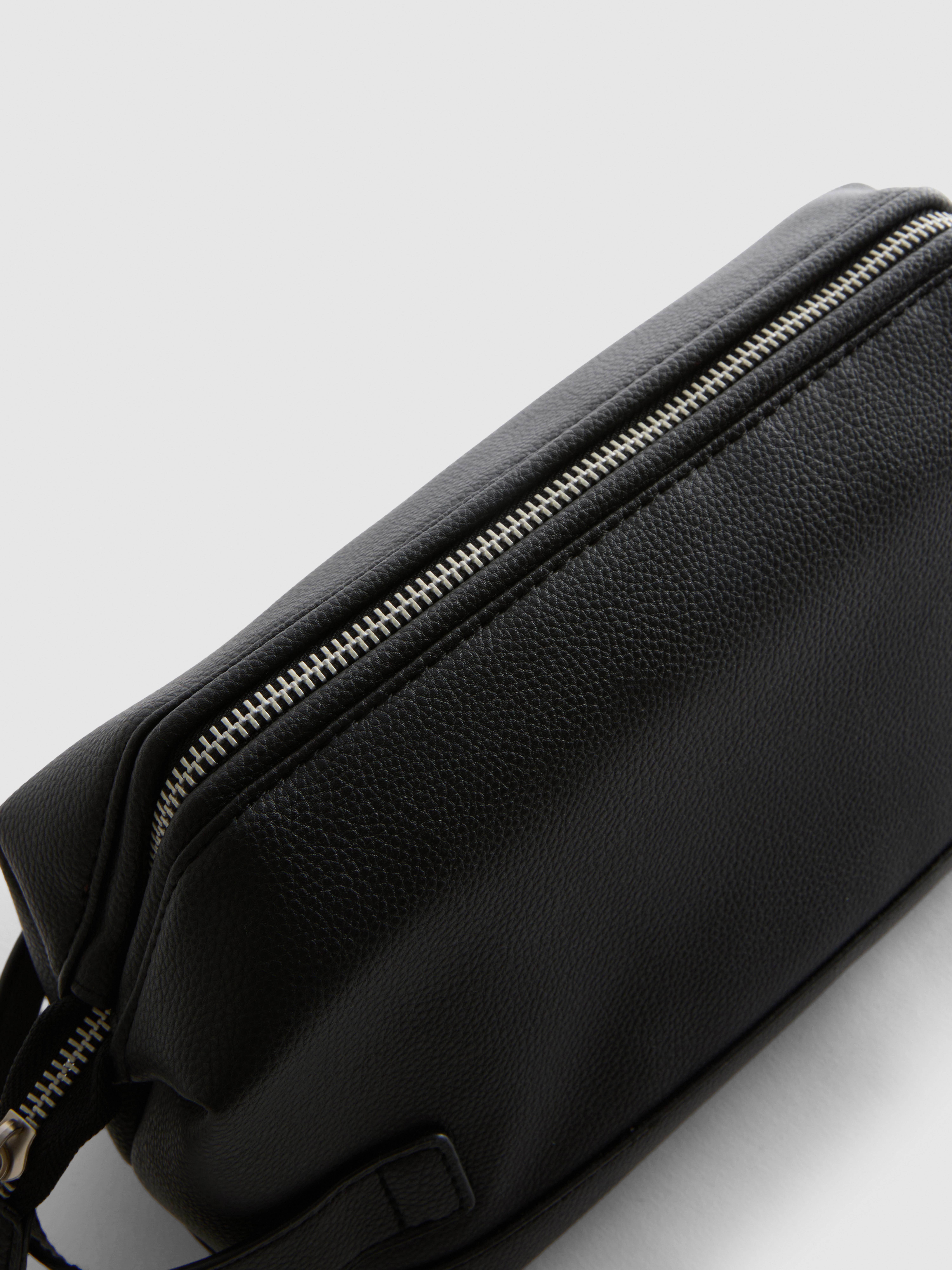 Faux Leather Zip-Up Wash Bag
