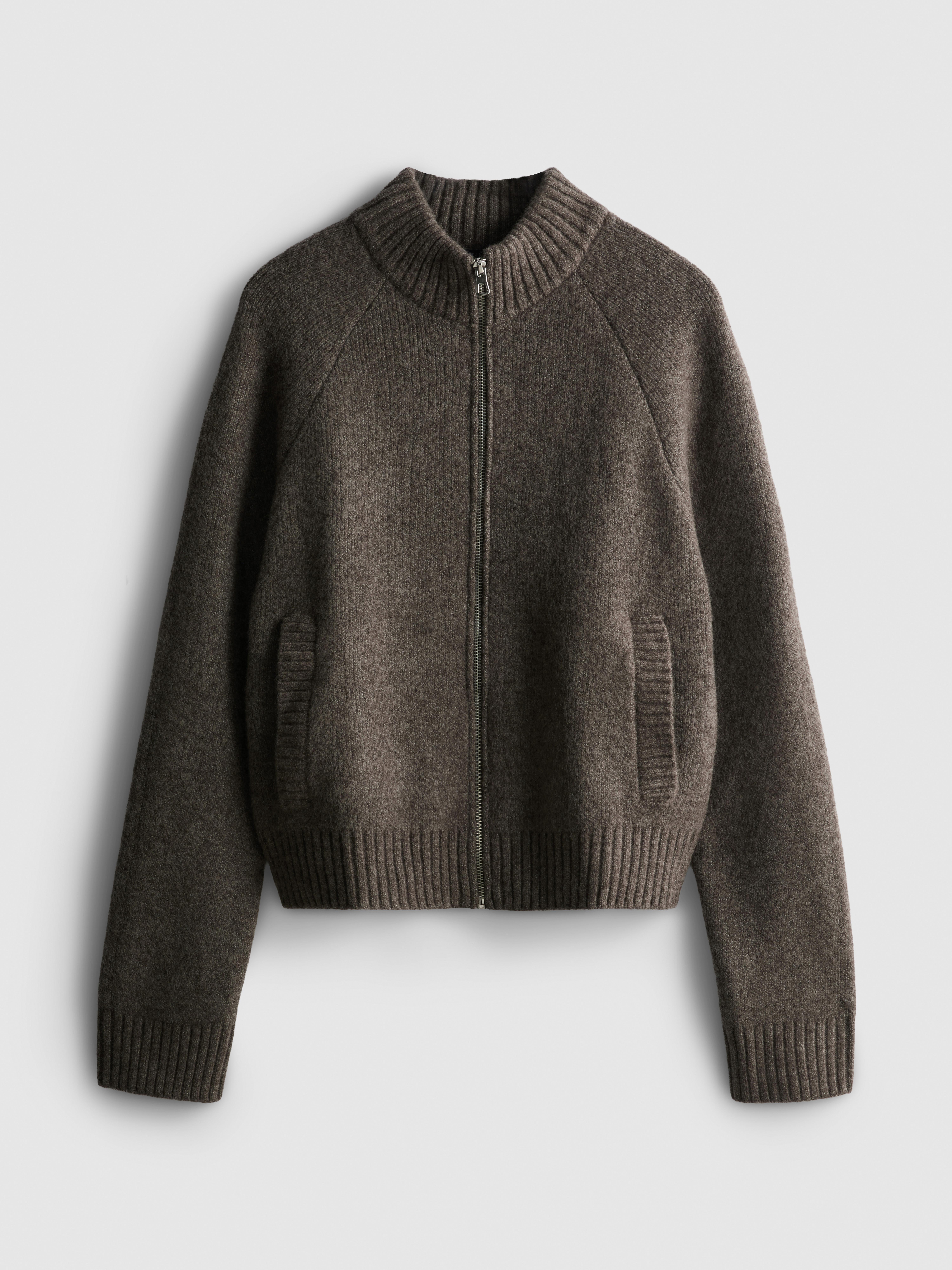 Knitted Zip Up Bomber Sweater