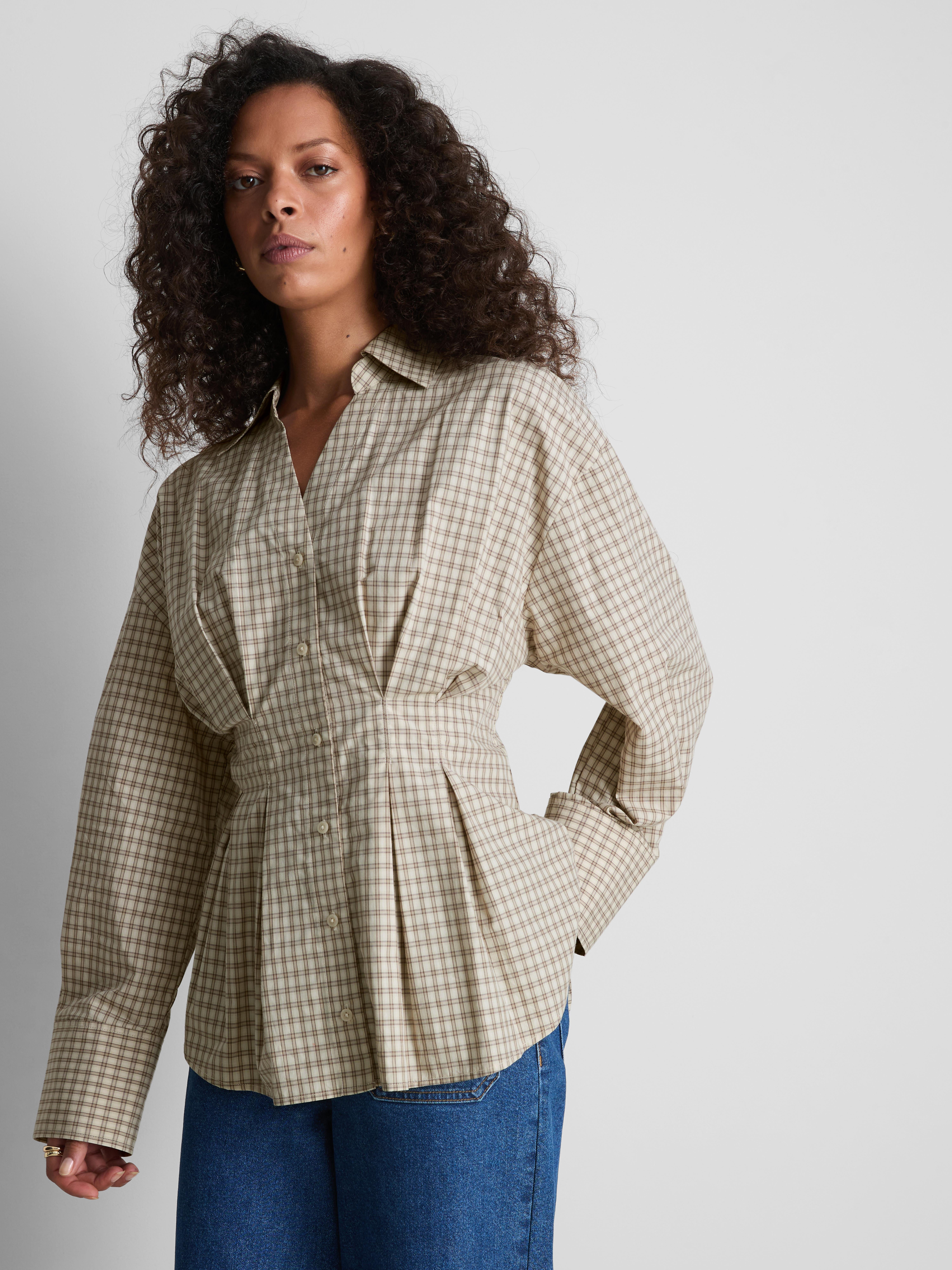 Paula Echevarría Cinched Plaid Shirt