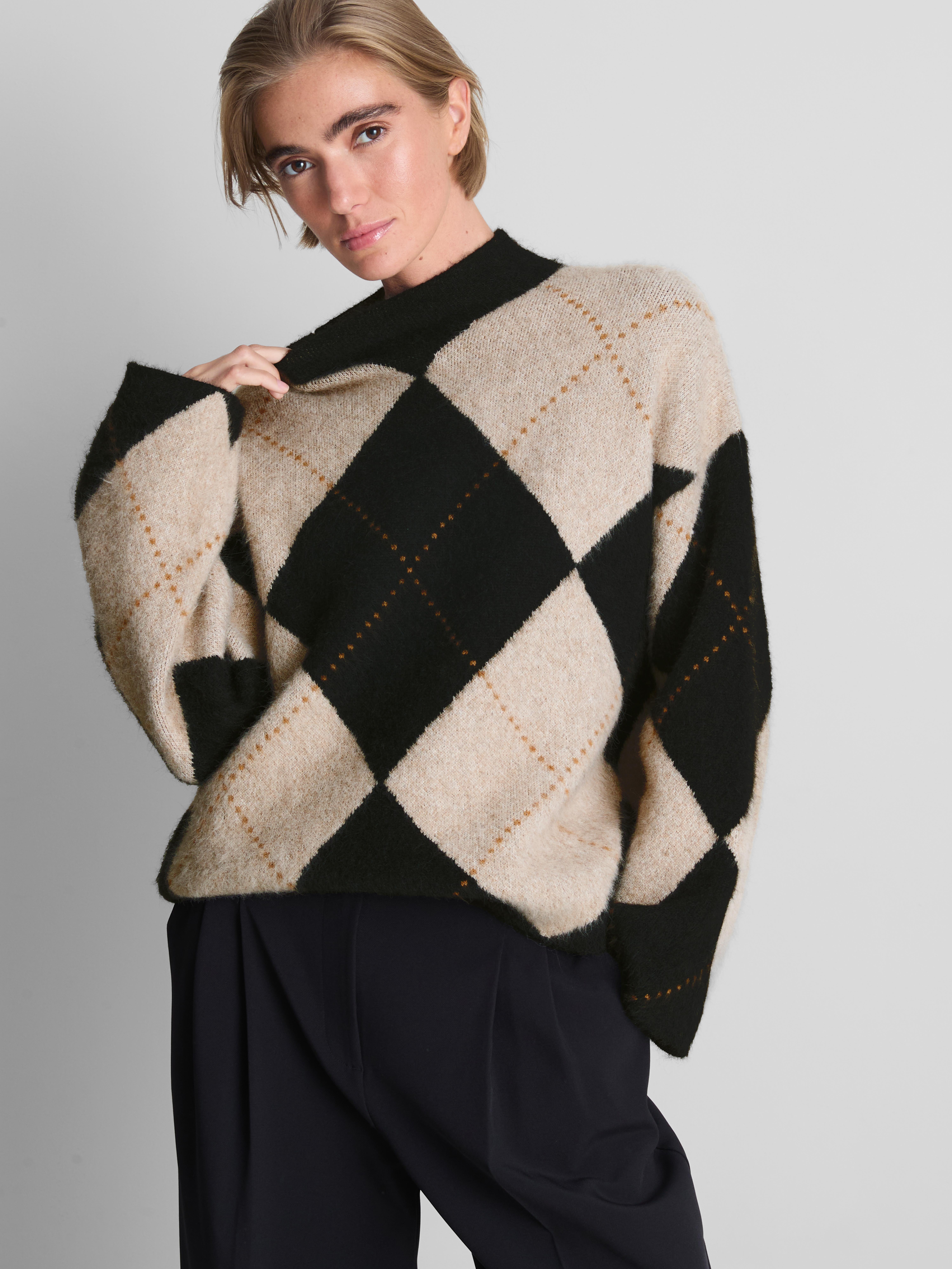 Knitted Argyle High-Neck Sweater