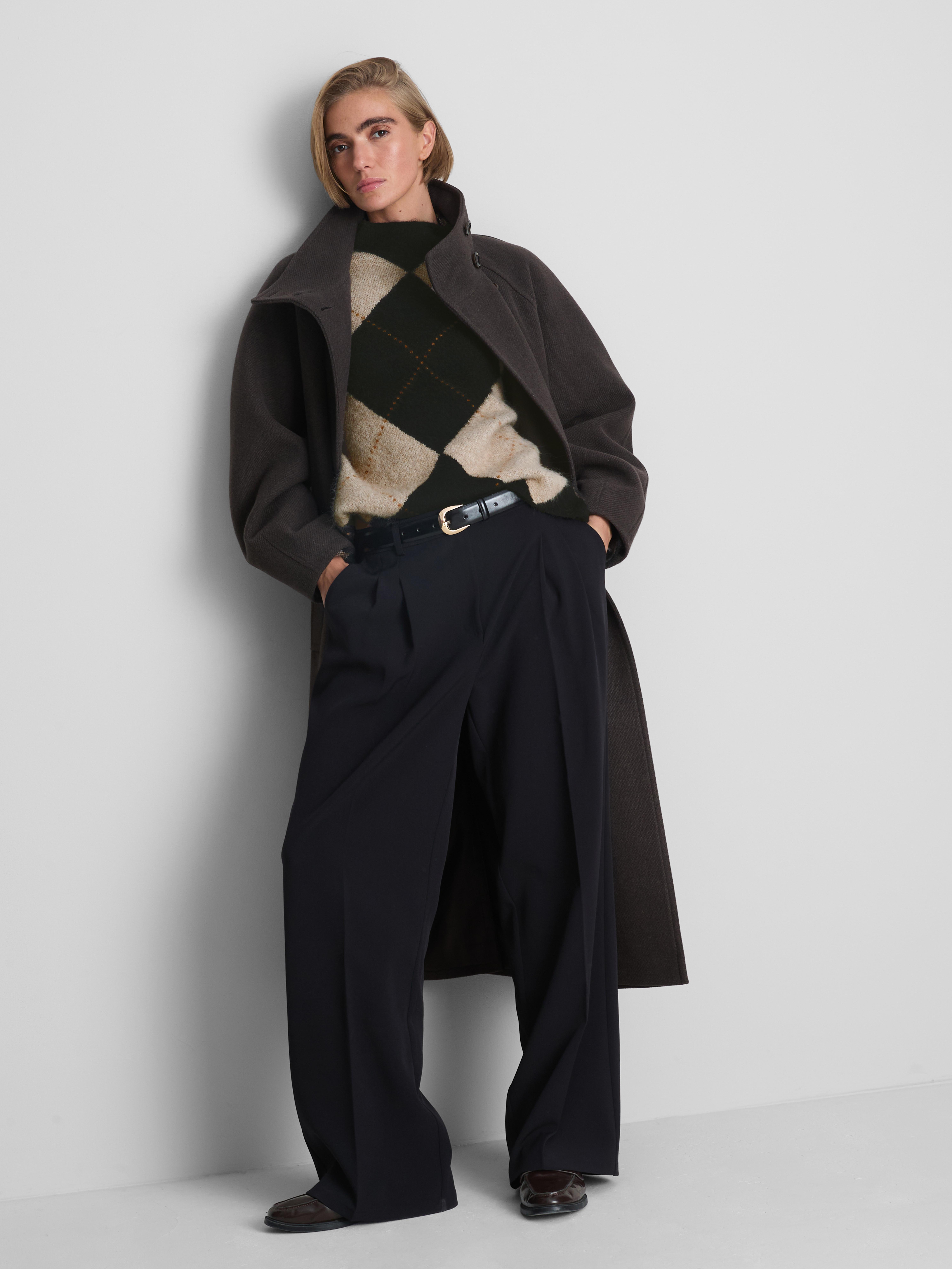 Knitted Argyle High-Neck Sweater