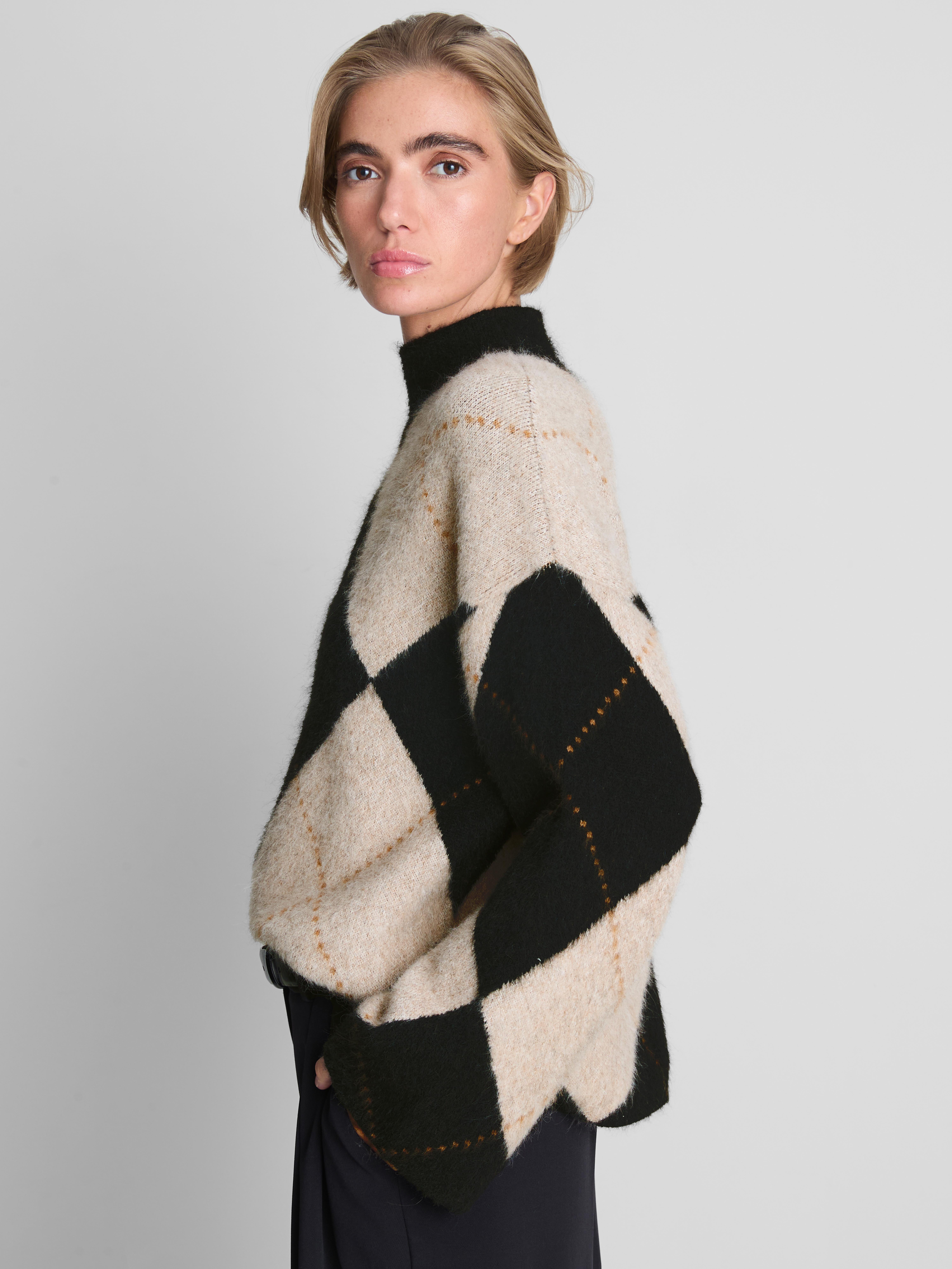Knitted Argyle High-Neck Sweater