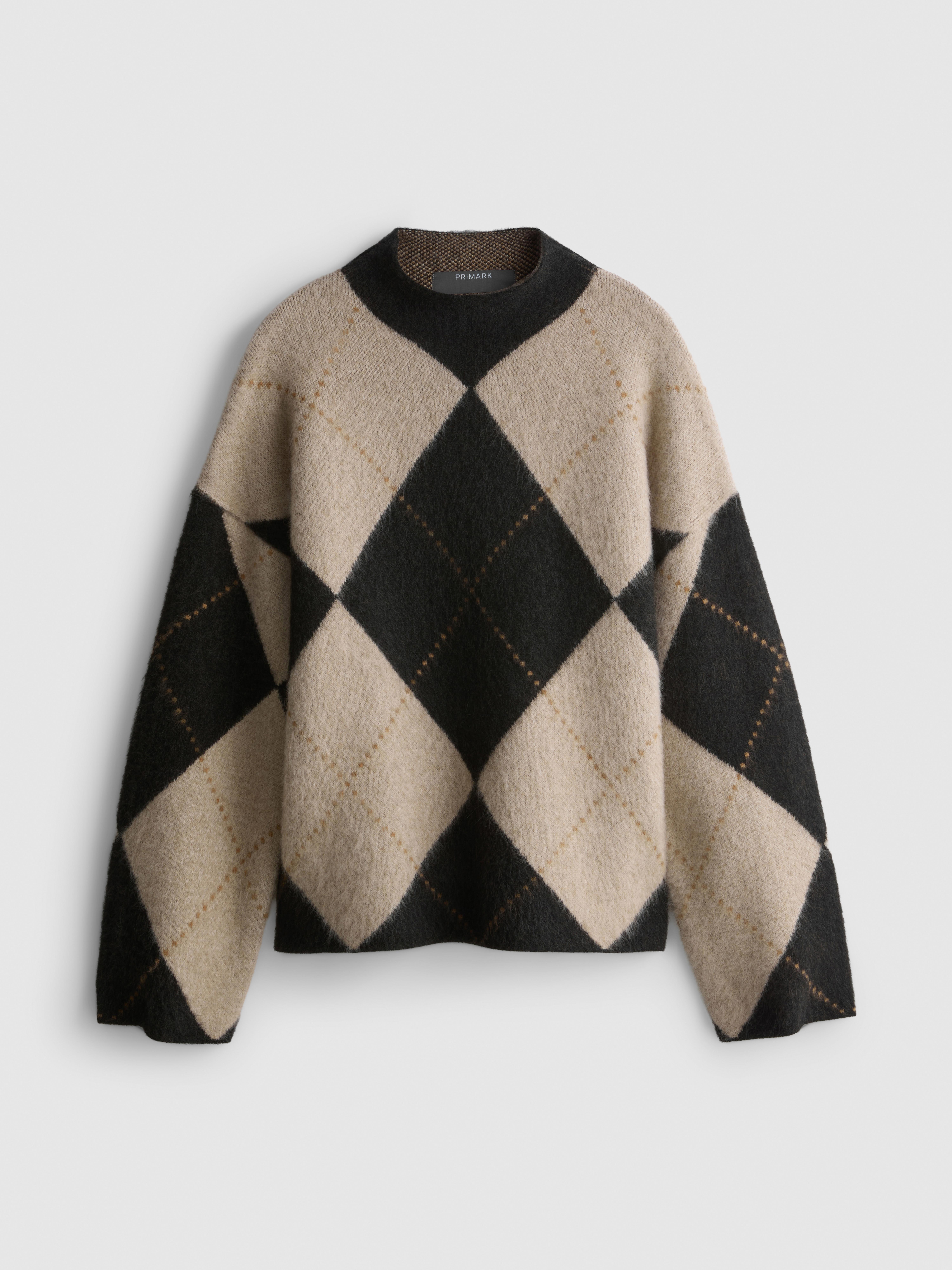 Knitted Argyle High-Neck Sweater