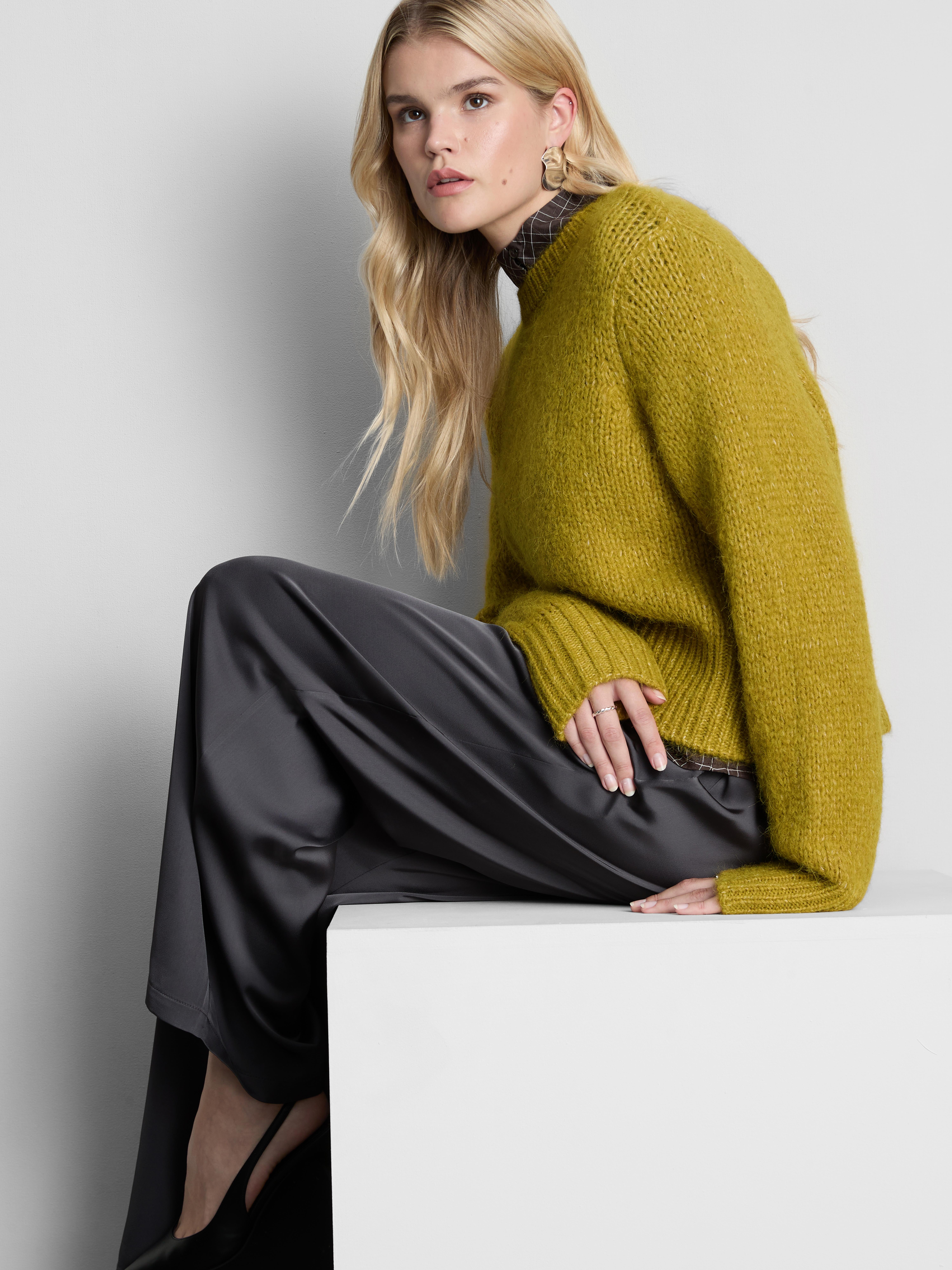 Open Stitch Knitted Crew Neck Sweater