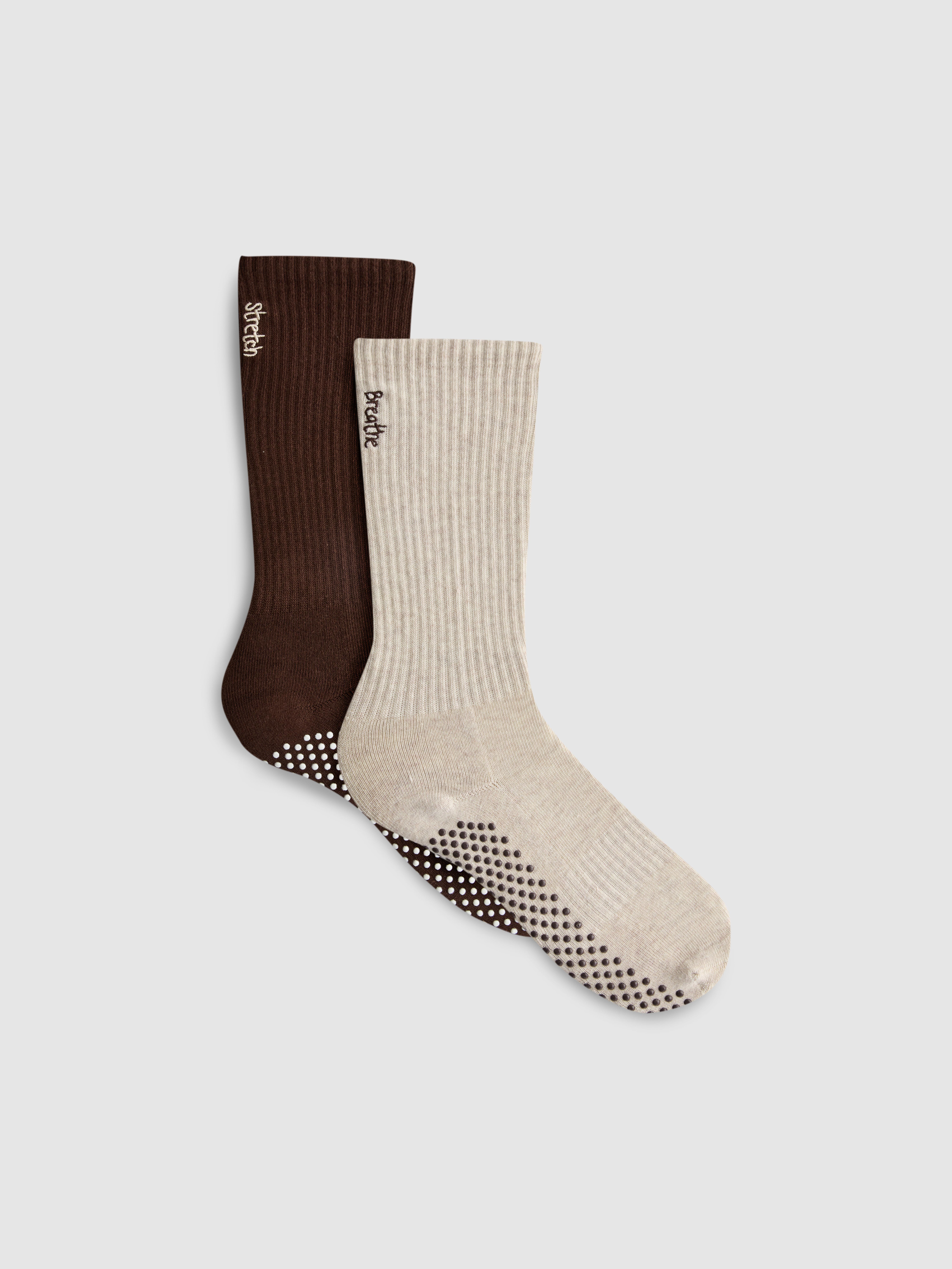 2pk Cotton Rich Pilates Crew Grip Socks
