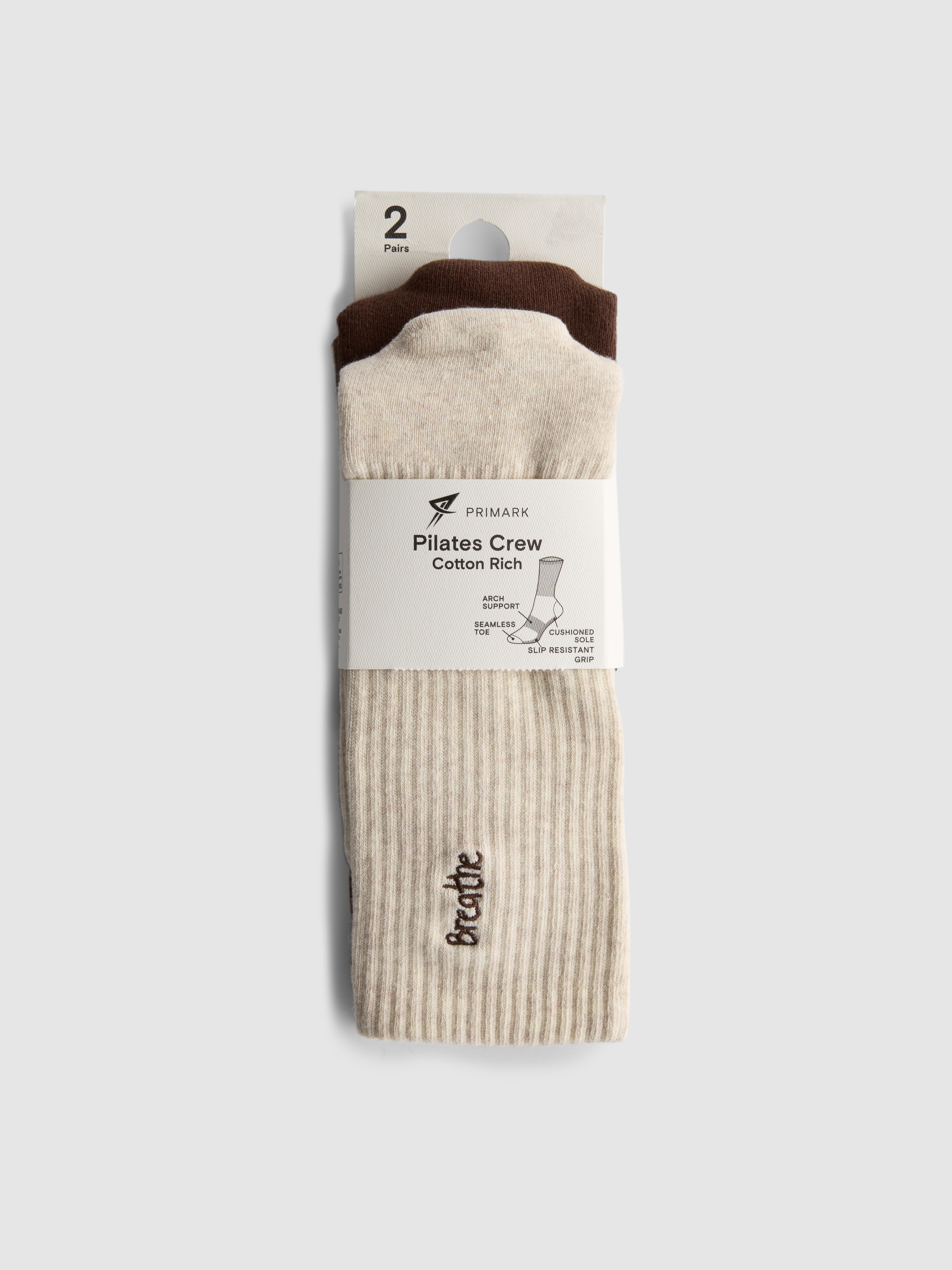 2pk Cotton-Rich Pilates Crew Grip Socks