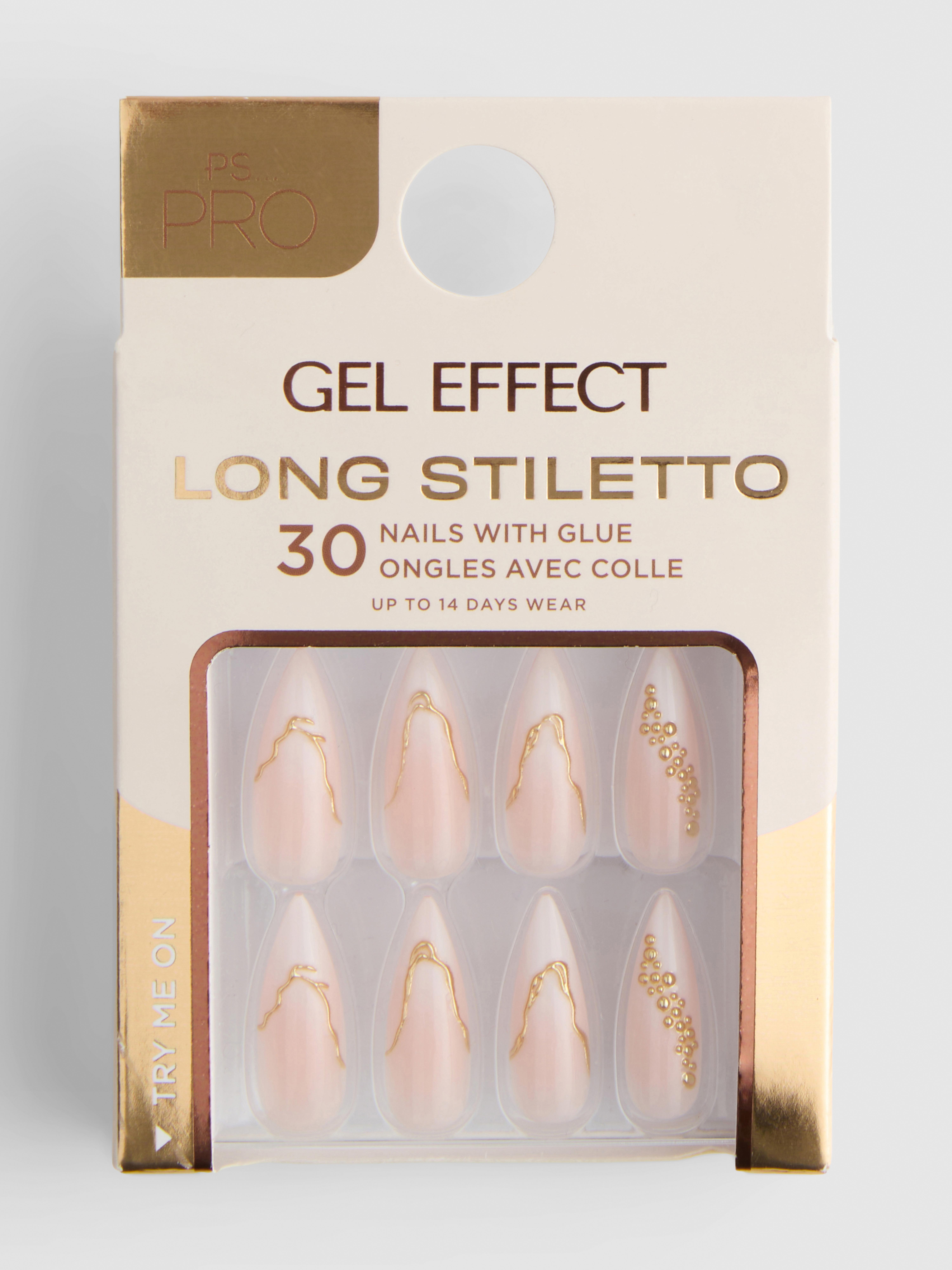 PS... Pro Long Stiletto Metallic Gel Effect False Nails