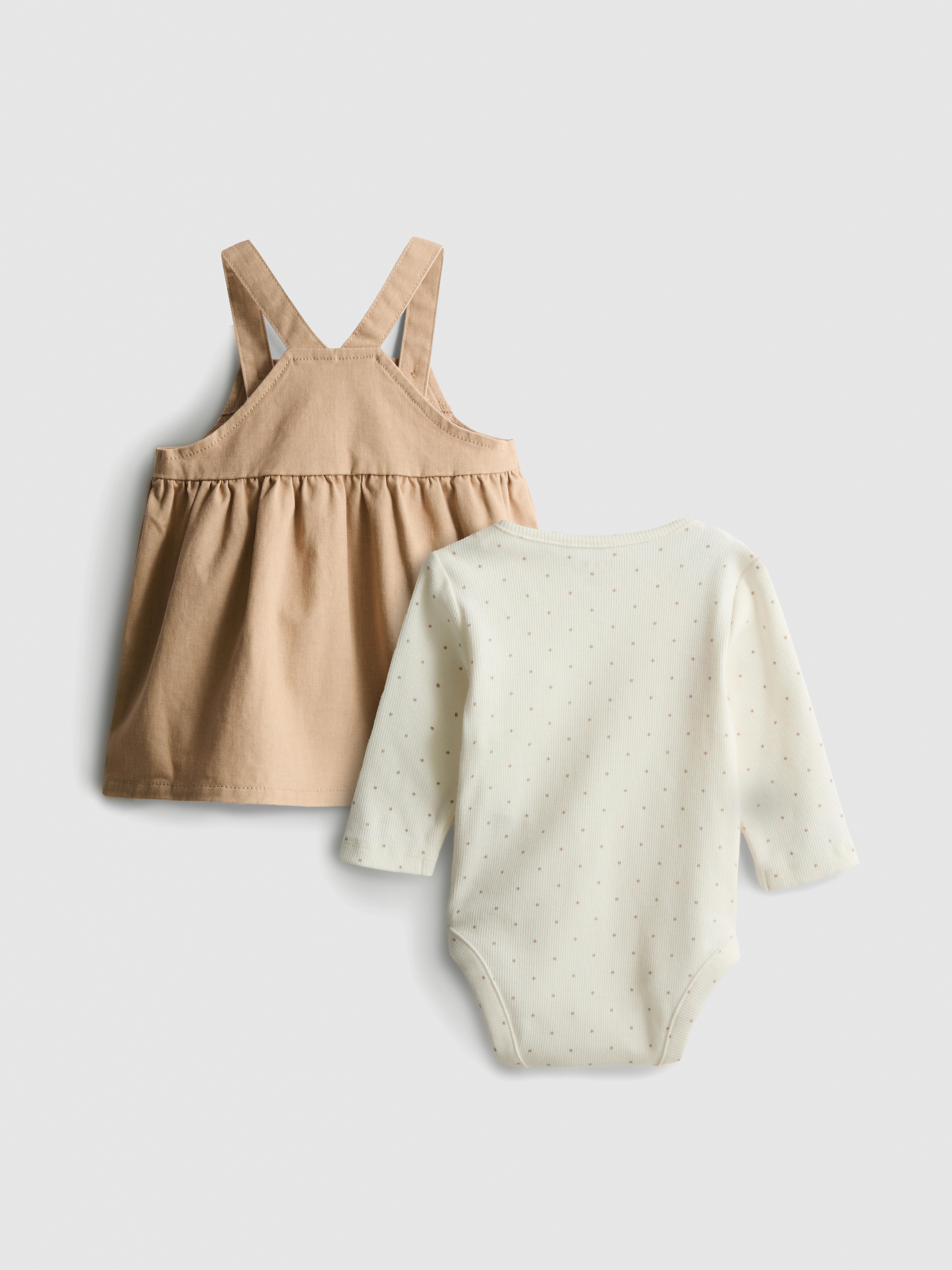 0-18mths | Long-Sleeve Onesie and Overall Dress Newborn Set
