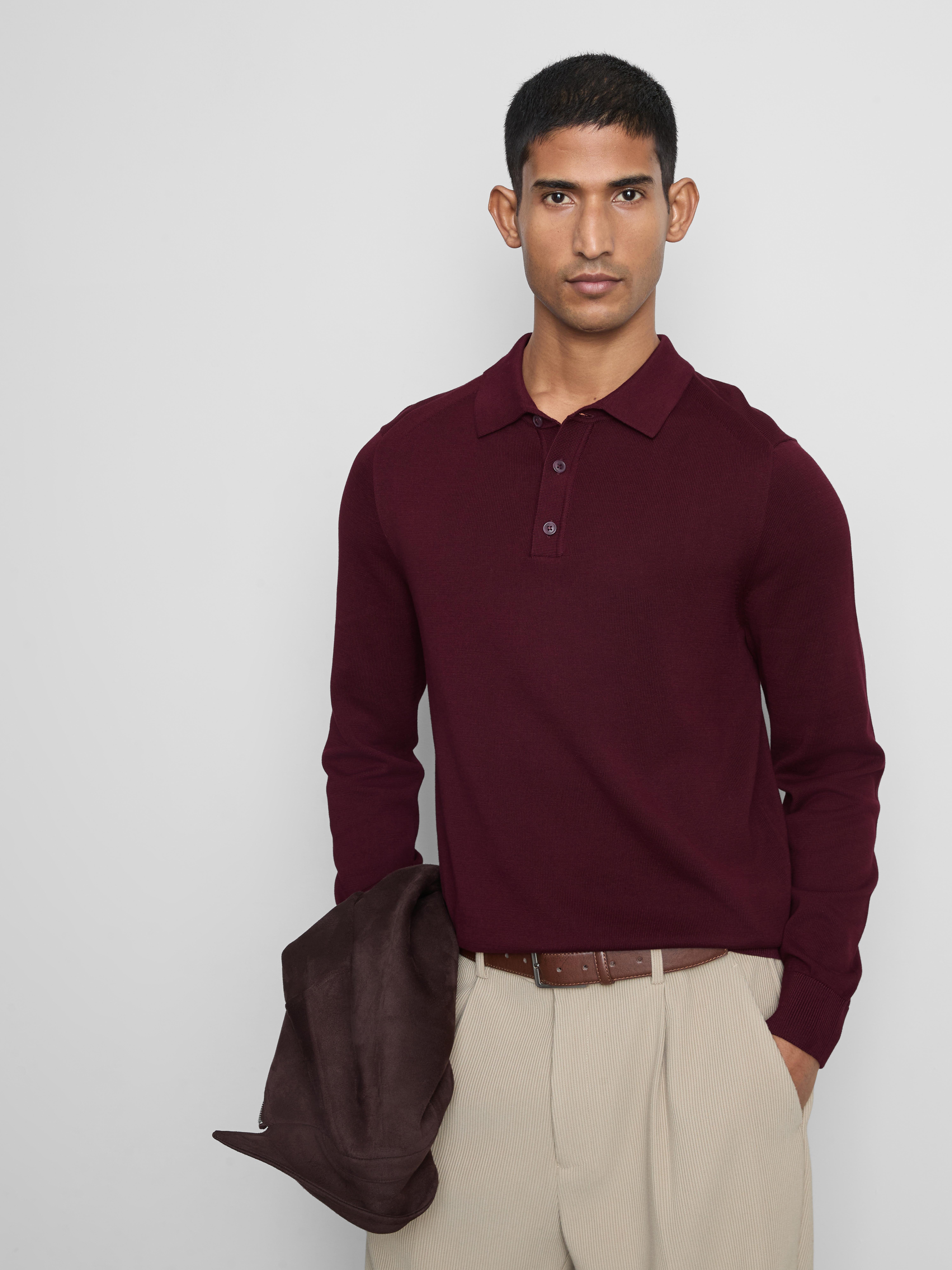Fine Knit Long Sleeve Polo Shirt