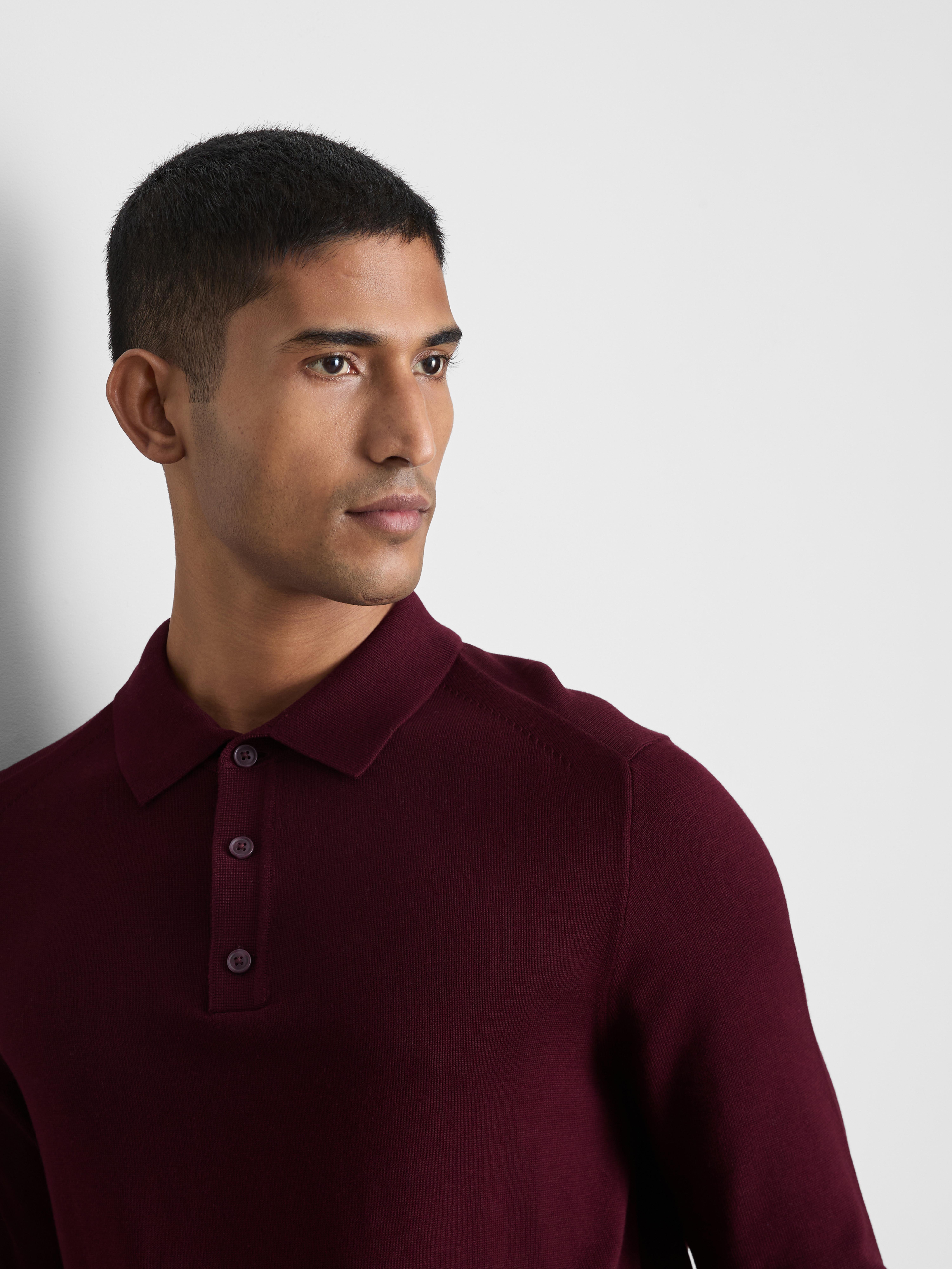 Fine Knit Long Sleeve Polo Shirt