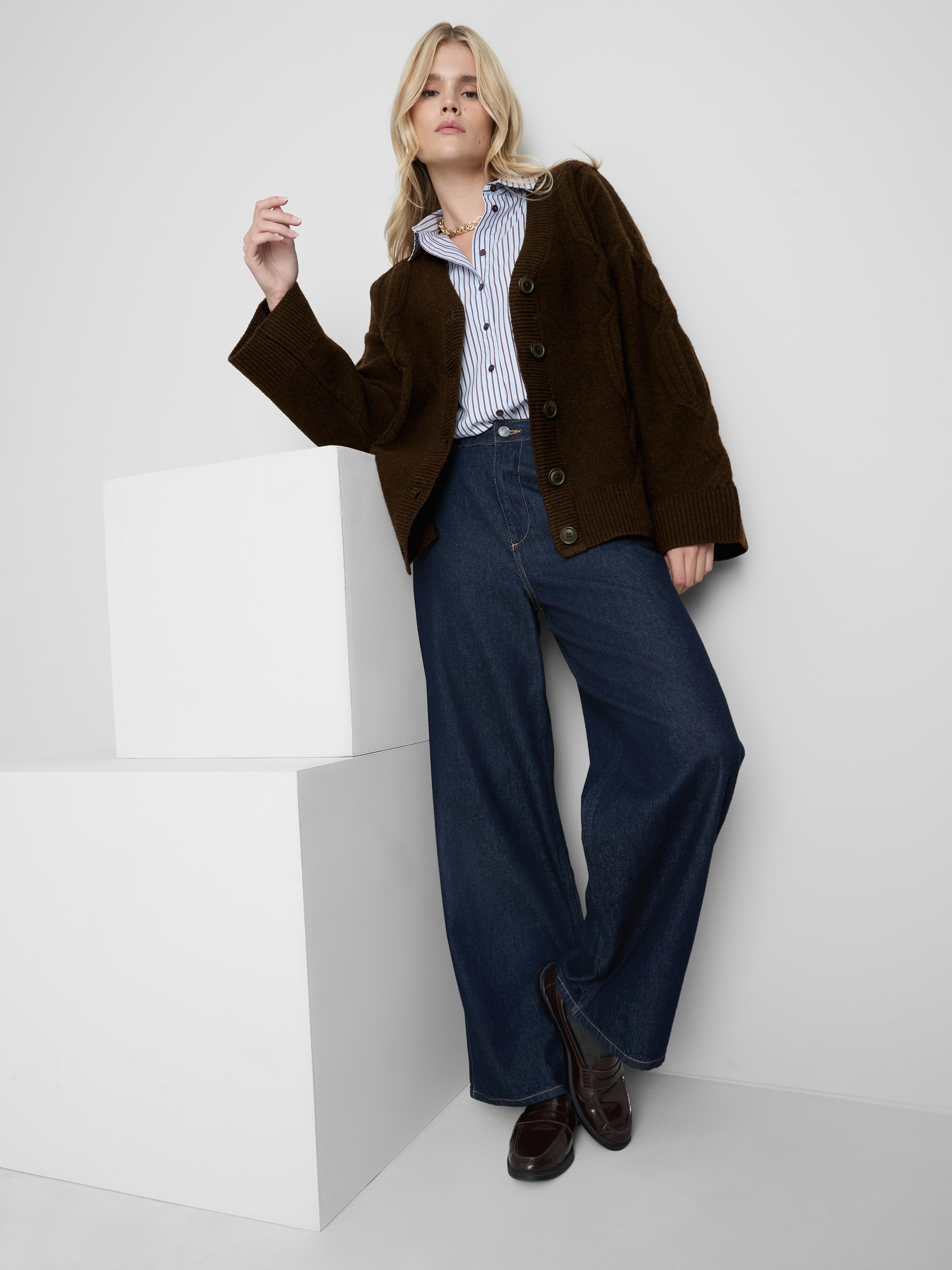 Longline Cable Knit V-Neck Cardigan