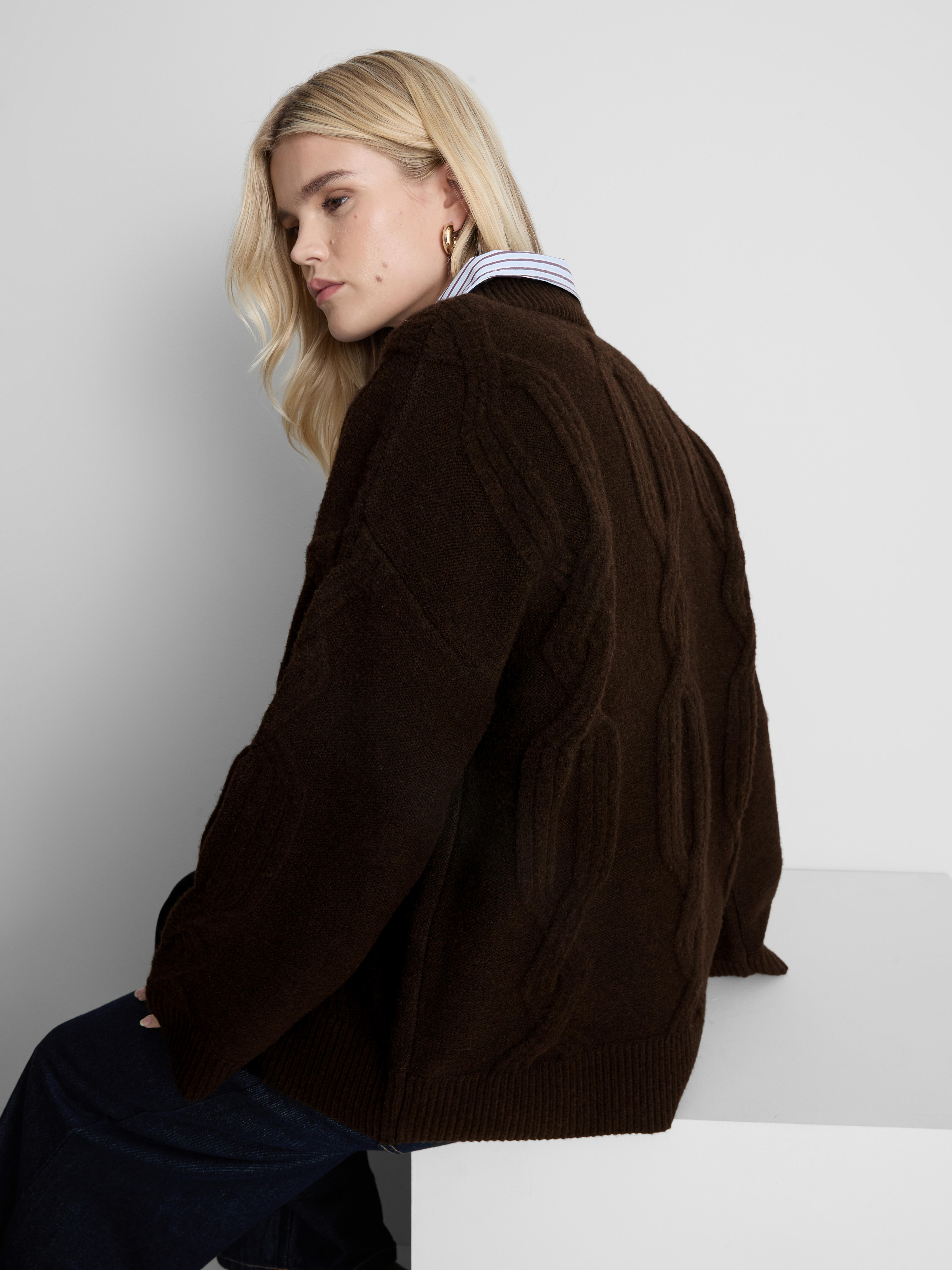 Longline Cable Knit V-Neck Cardigan