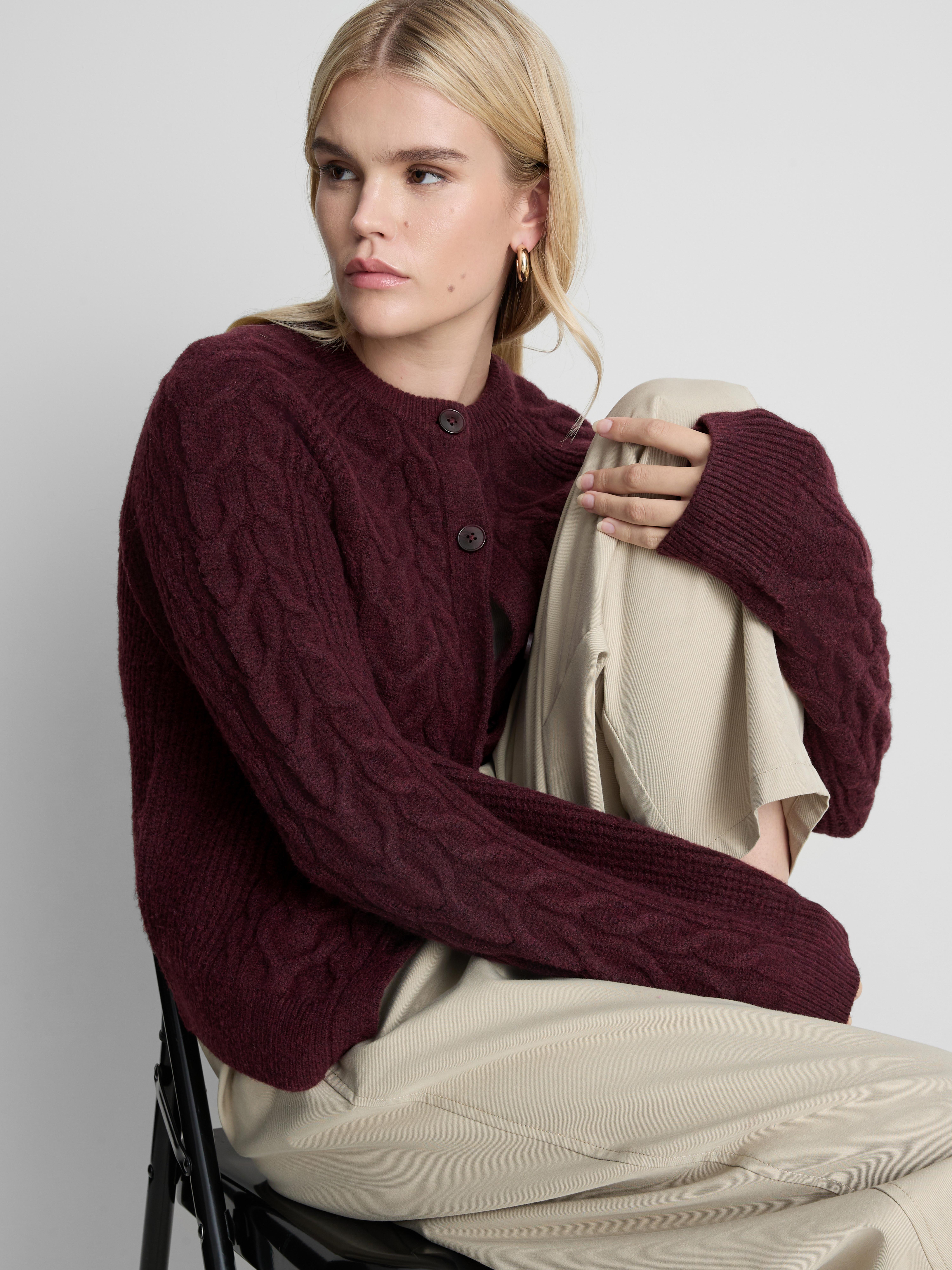Cable Knit Crewneck Cardigan