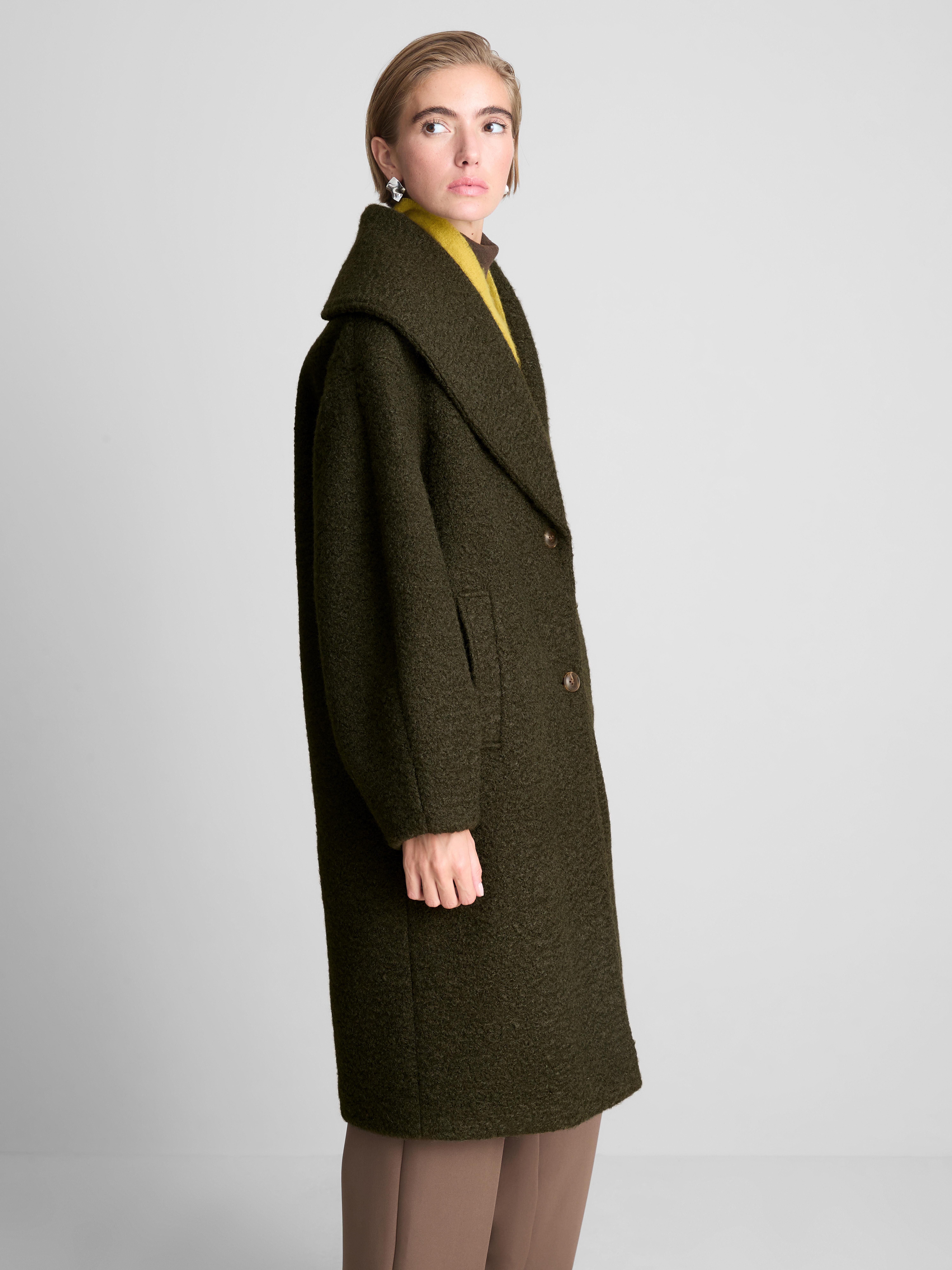 Women's Green Bouclé Shawl Collar Coat | Primark