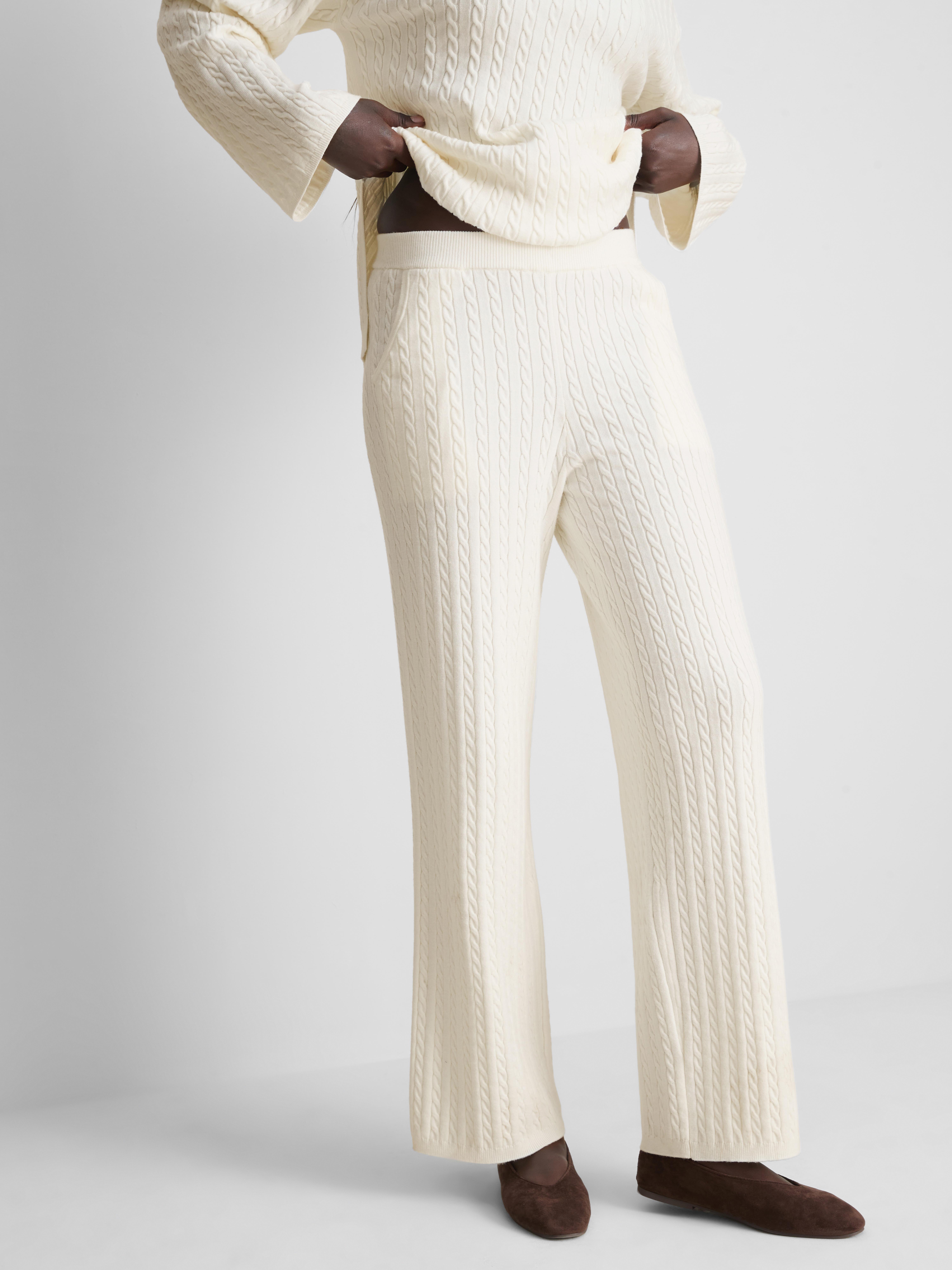 Women's Ivory MAJOR FIND | Cable Knit Straight Leg Pants | Primark