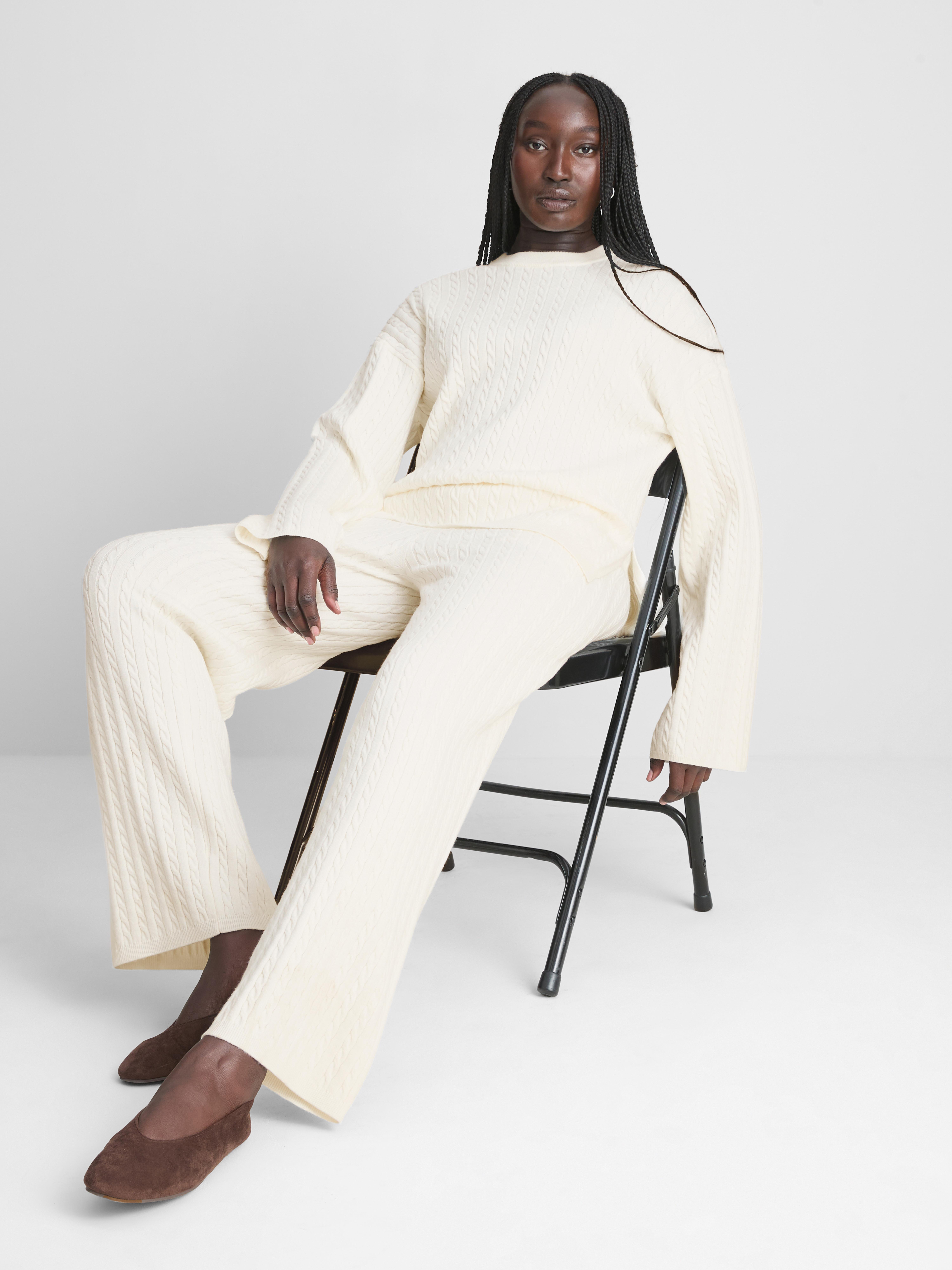 Women's Ivory MAJOR FIND | Cable Knit Straight Leg Pants | Primark