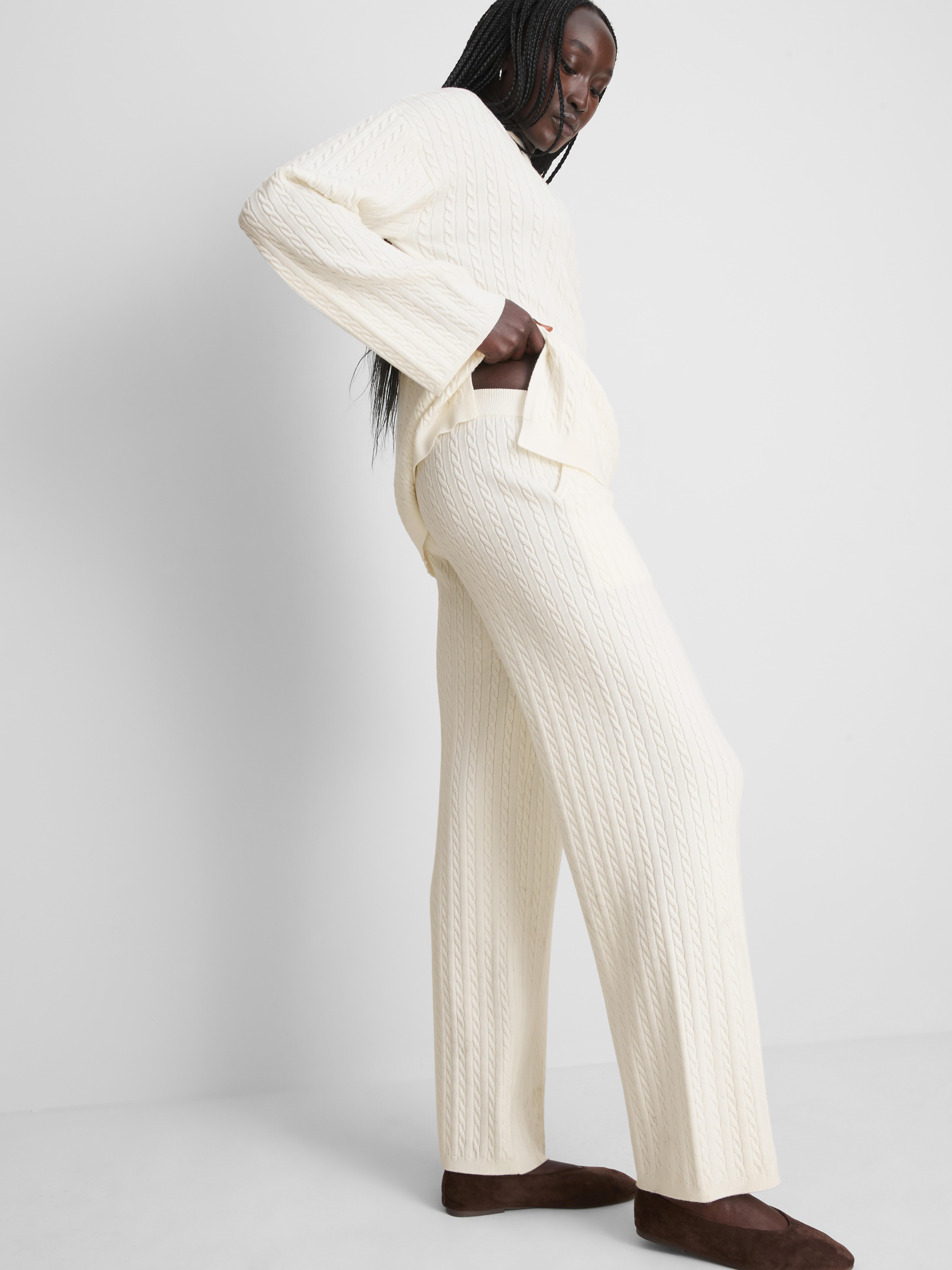 Women's Ivory MAJOR FIND | Cable Knit Straight Leg Pants | Primark