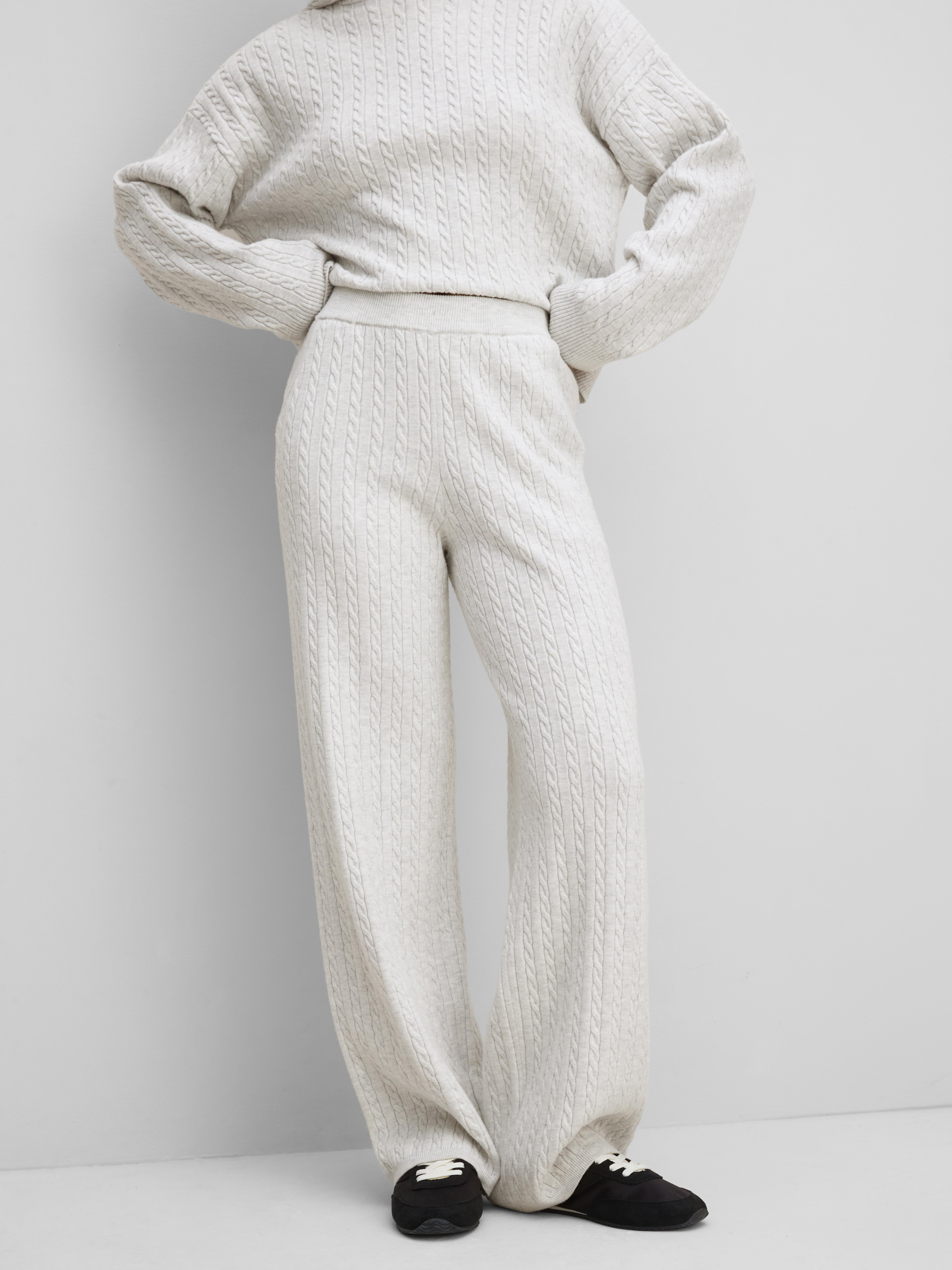 Women's Ivory MAJOR FIND | Cable Knit Straight Leg Pants | Primark
