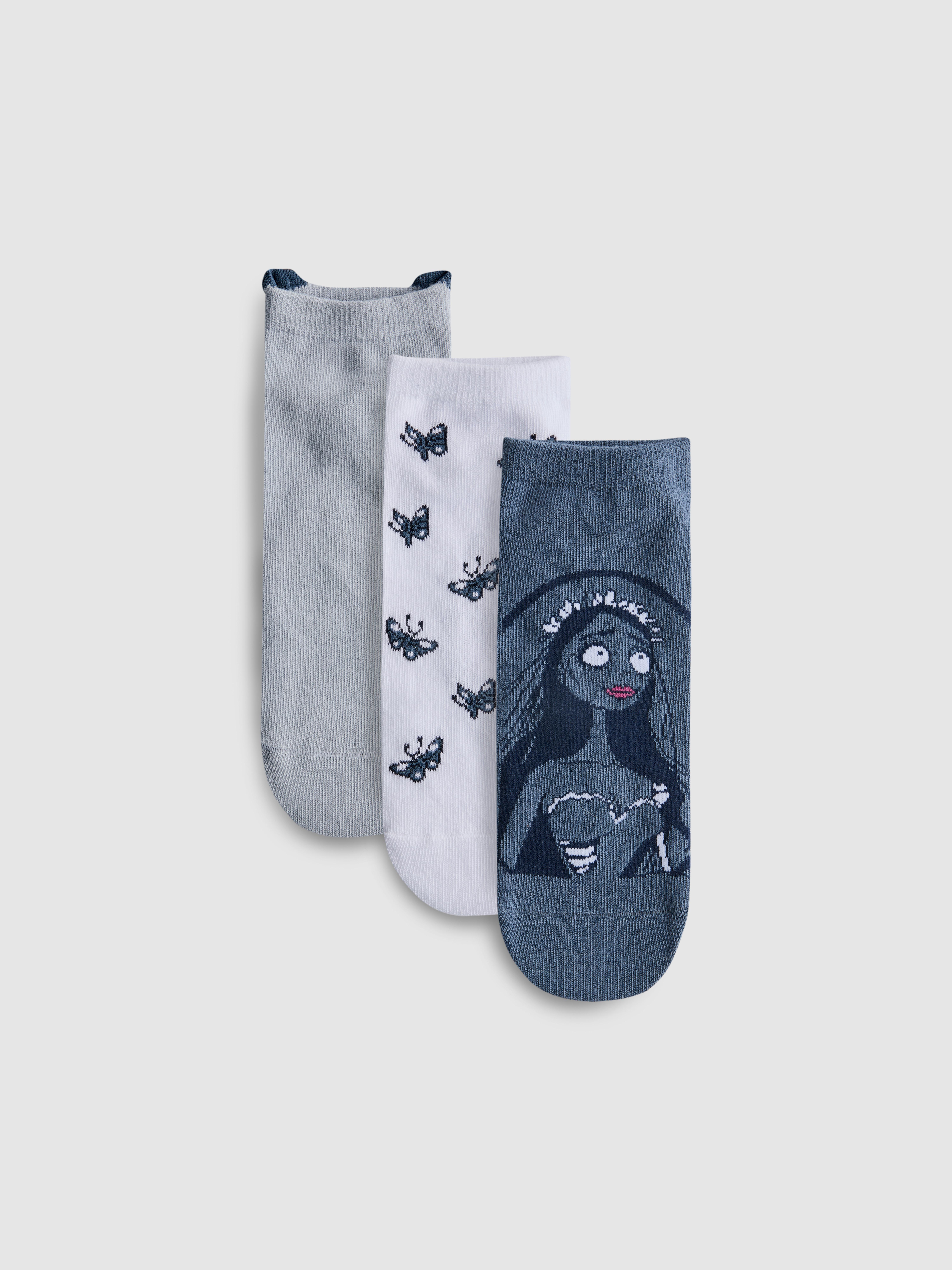 3pk Corpse Bride Graphic Ankle Socks