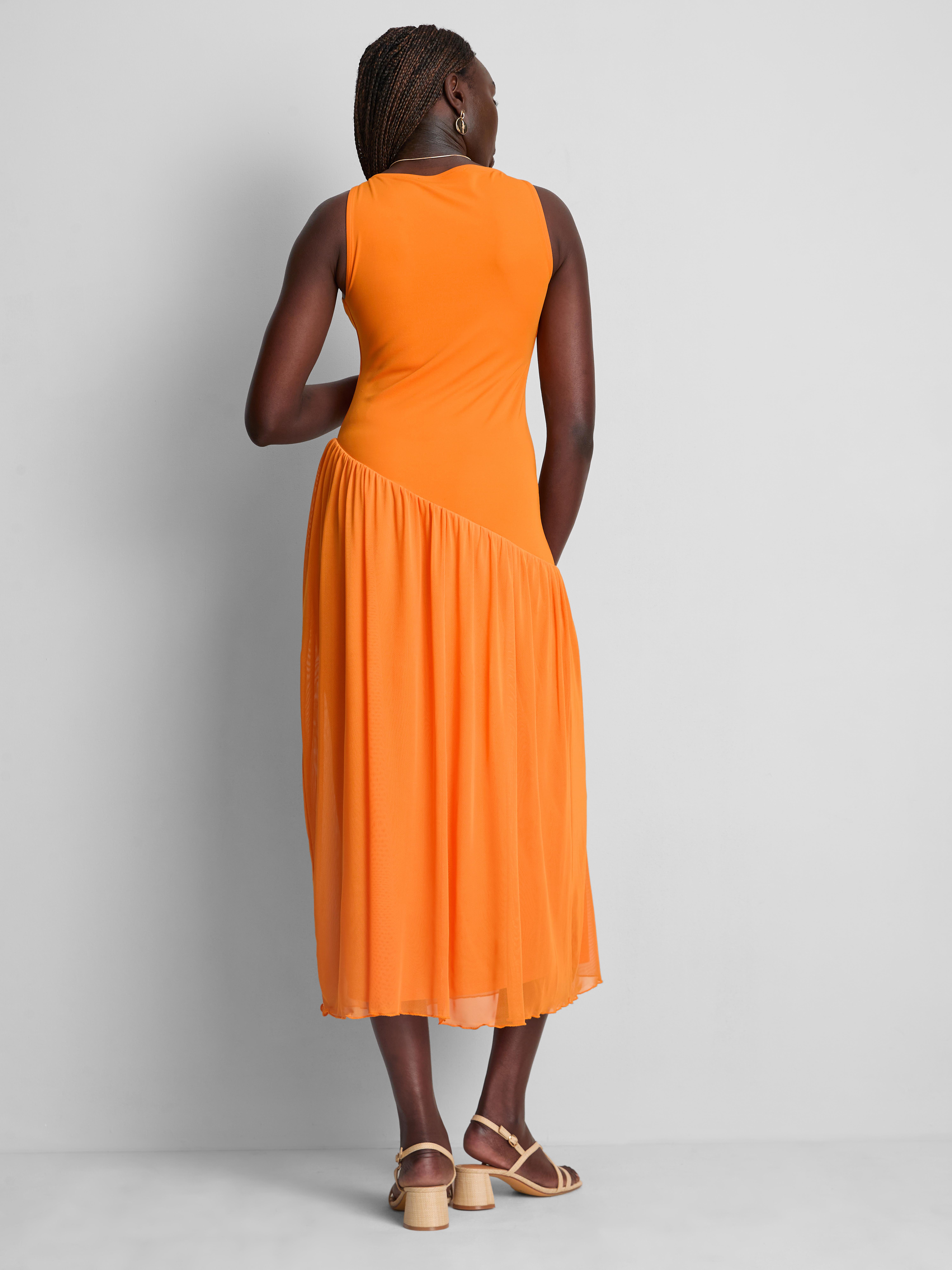 Asymmetrische midi-jurk met verlaagde zoom