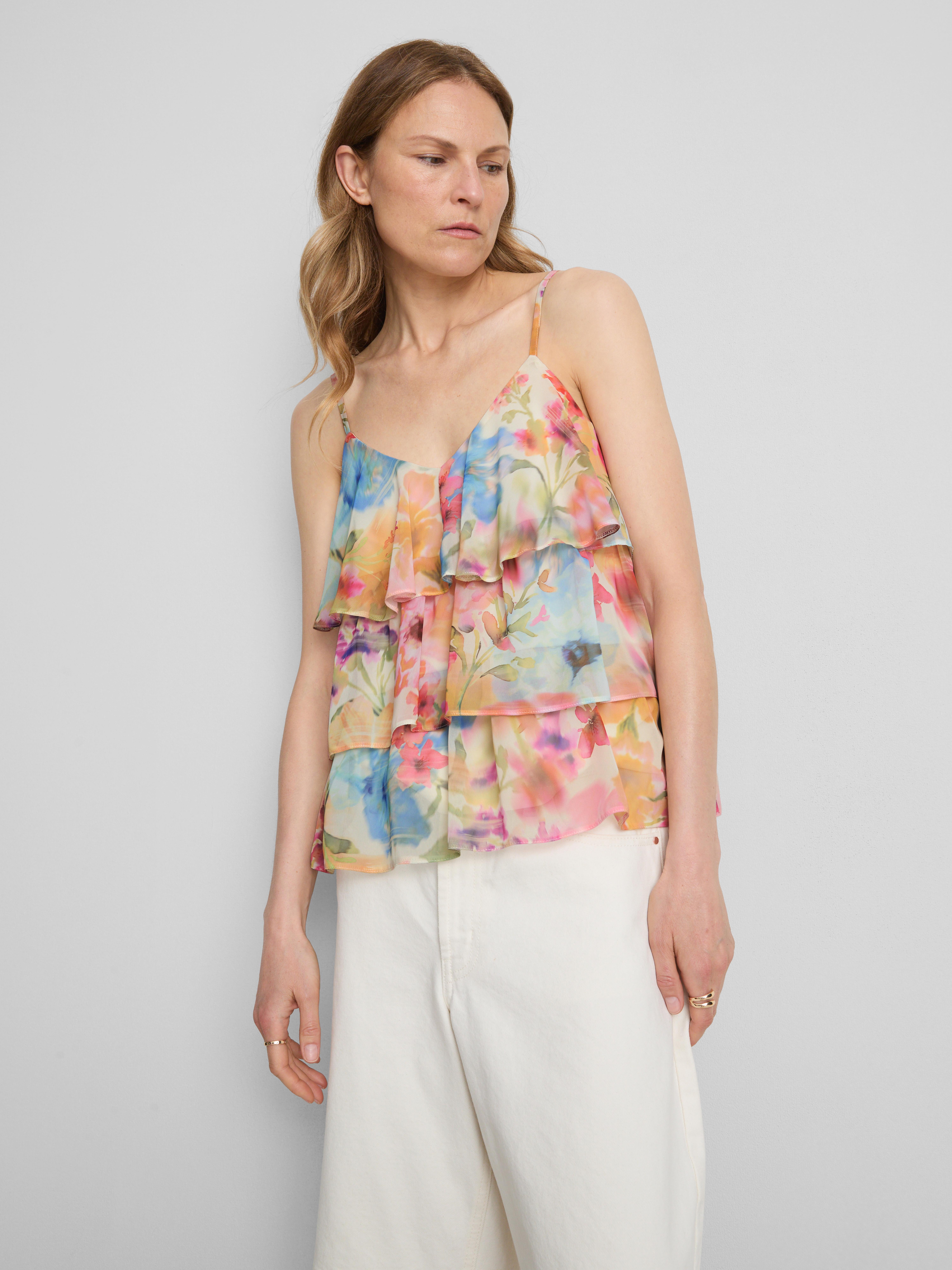 Top alças camadas padrão floral