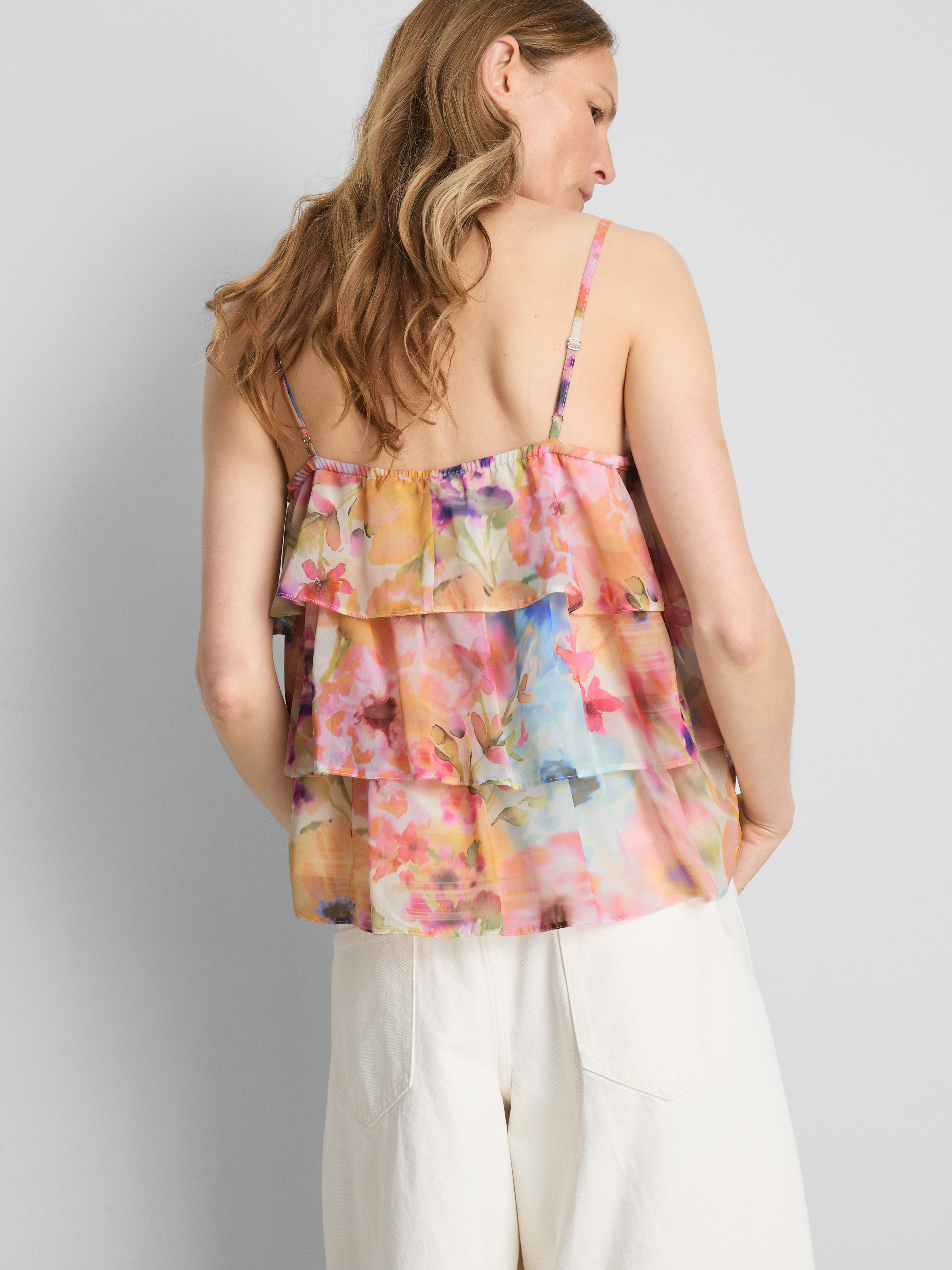 Top alças camadas padrão floral