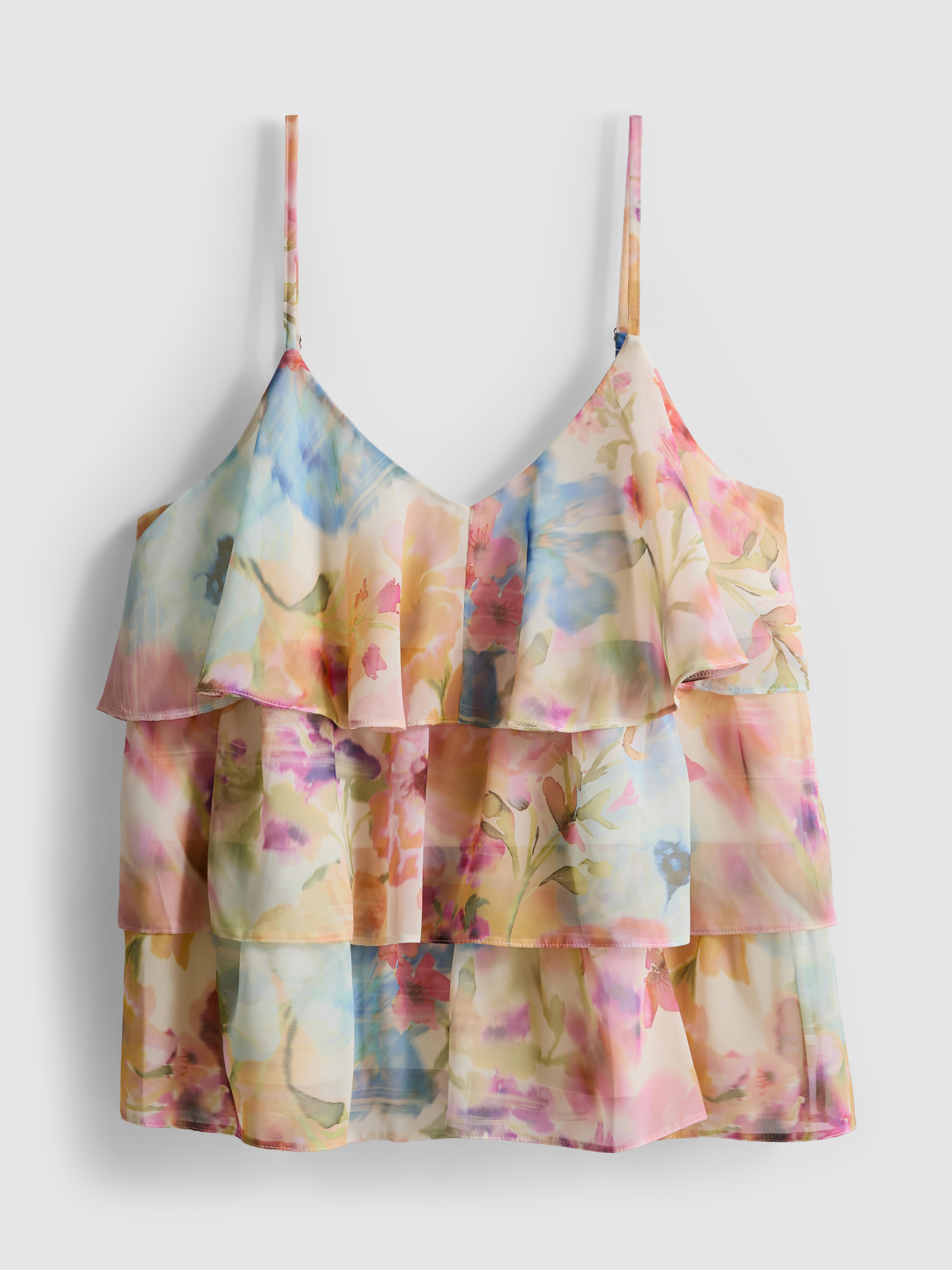 Top alças camadas padrão floral