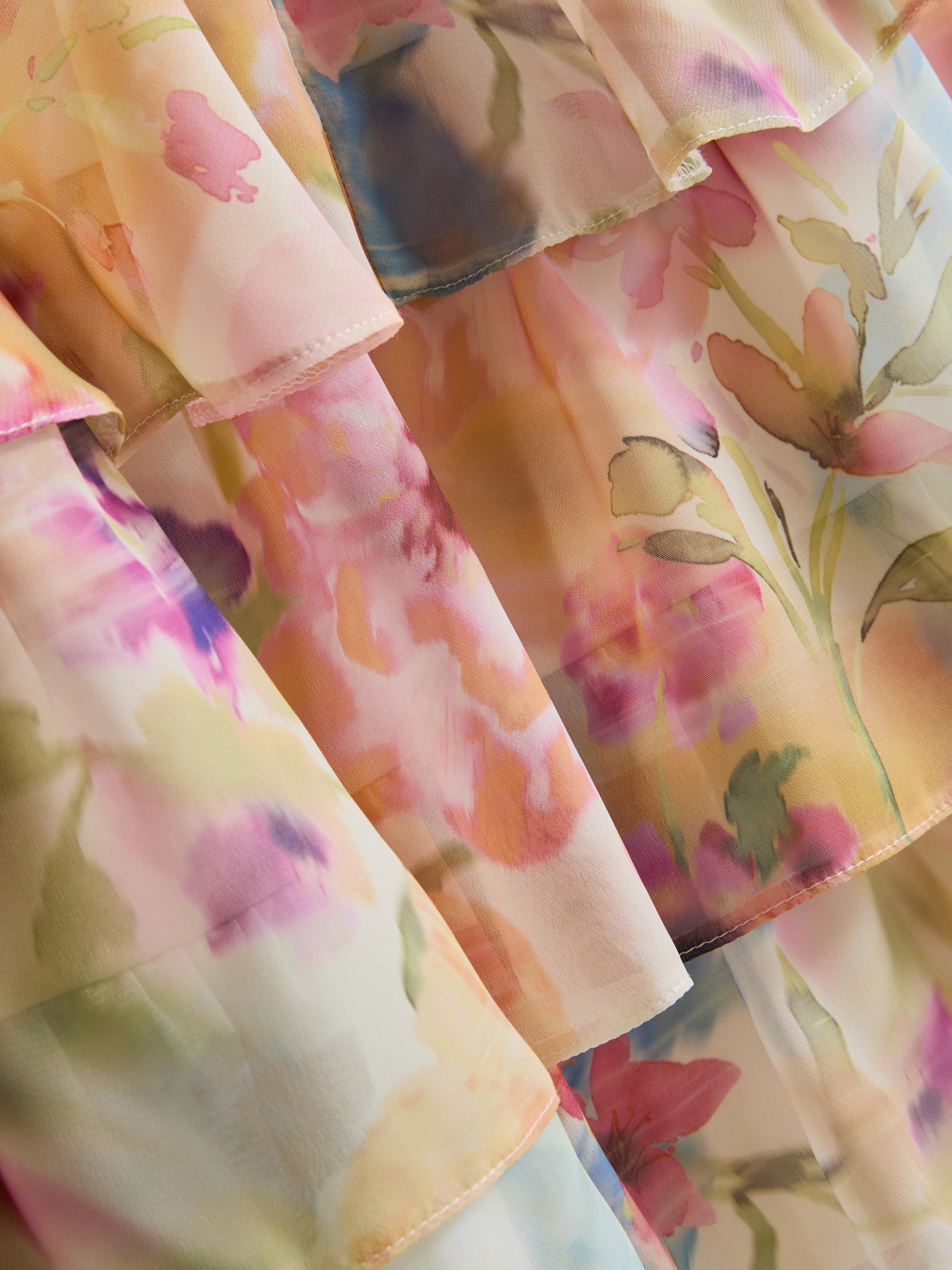 Top alças camadas padrão floral