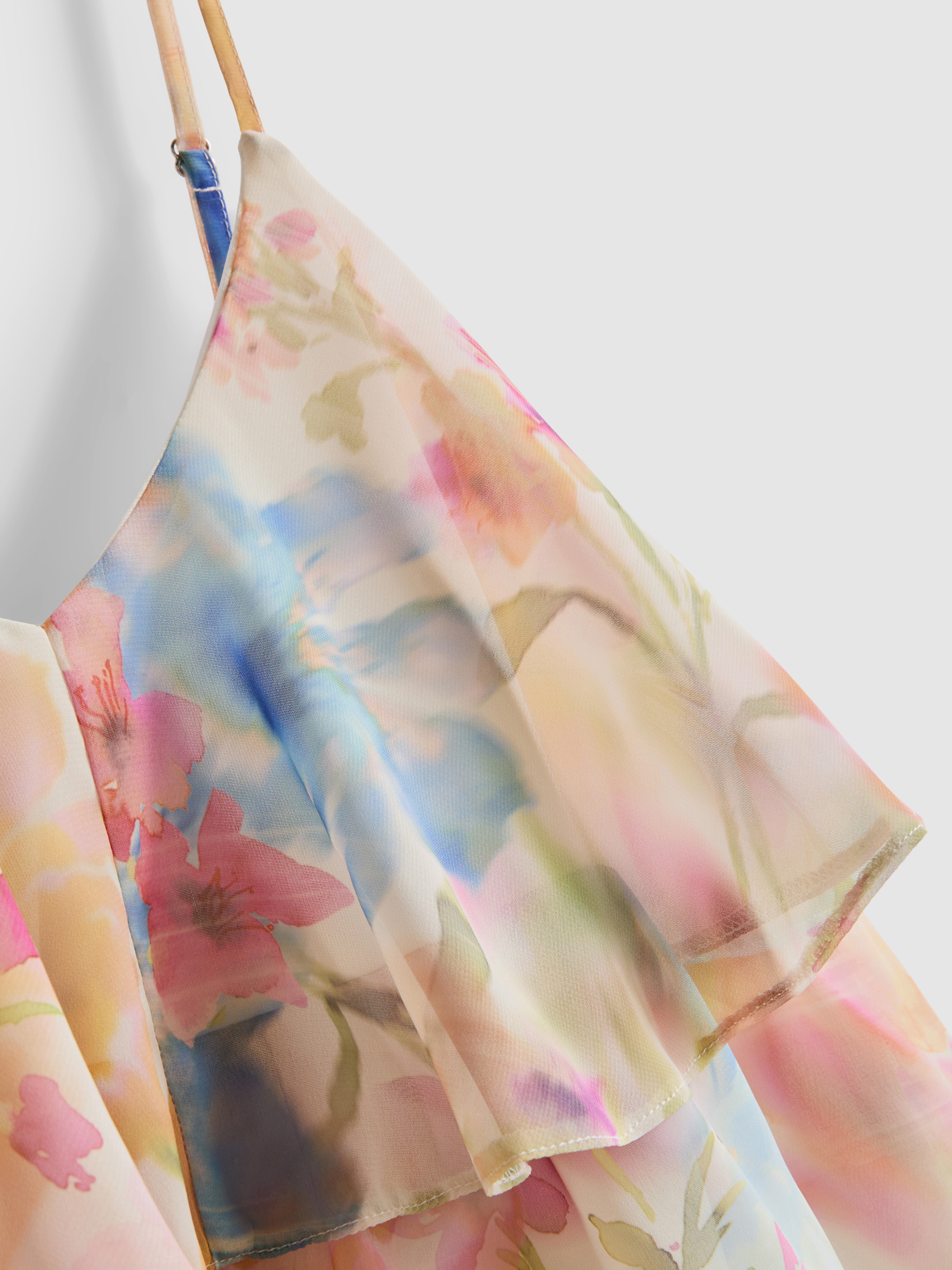 Top alças camadas padrão floral
