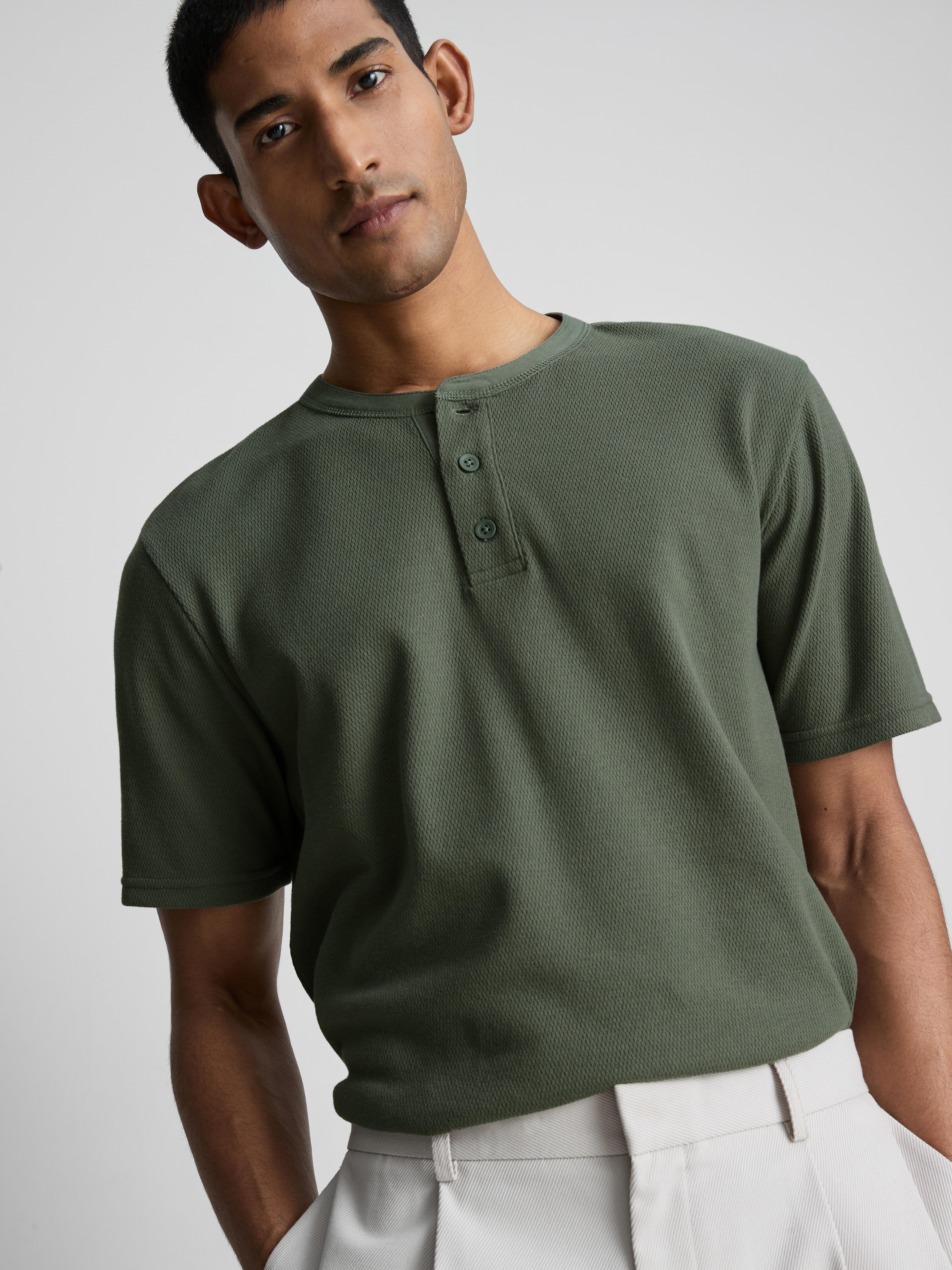 Henley-shirt met textuur