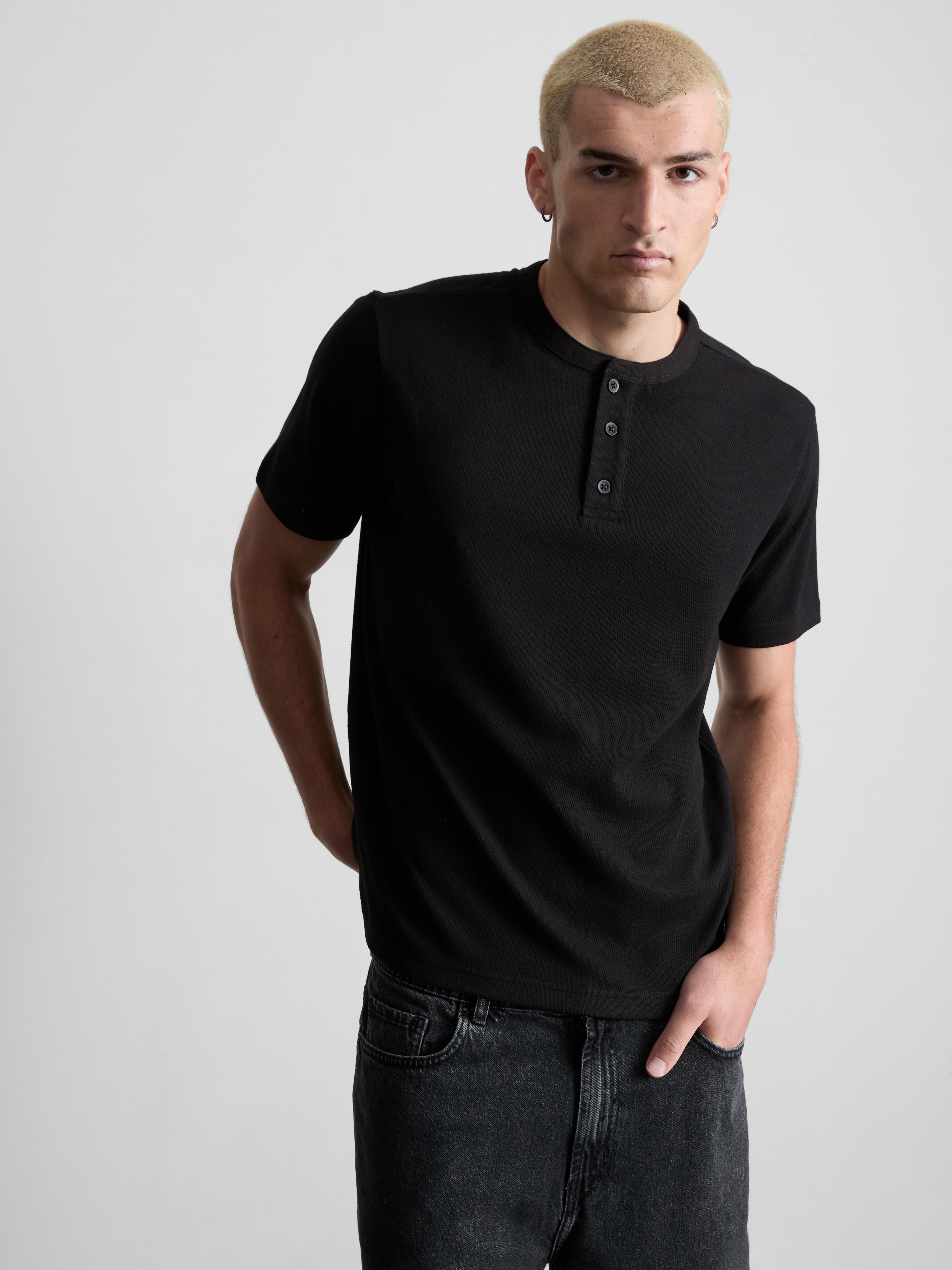 Henley-shirt met textuur