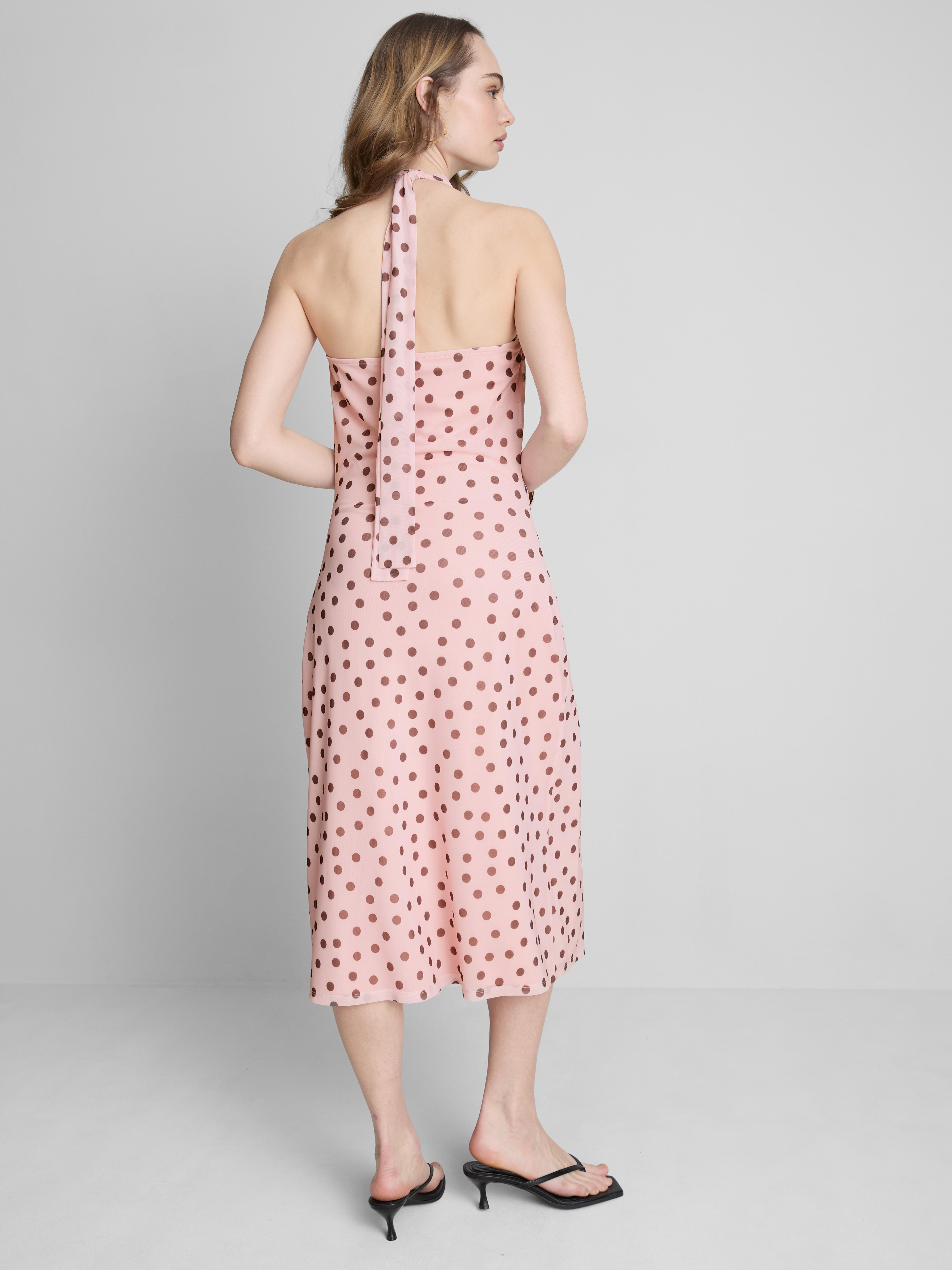 Polka Dot Cowl Neck Midi Dress