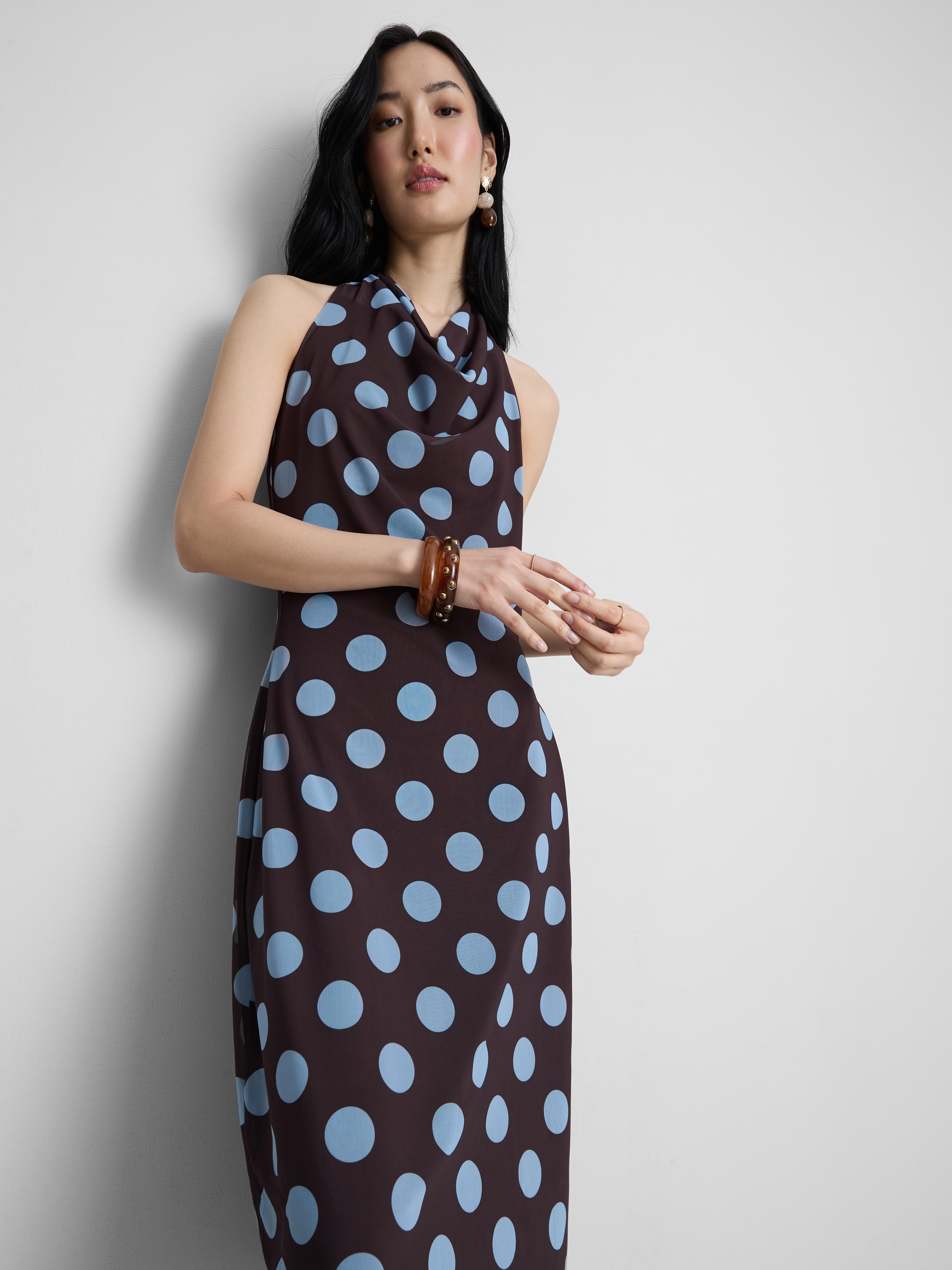 Womens Chocolate Polka Dot Cowl Neck Midi Dress | Primark