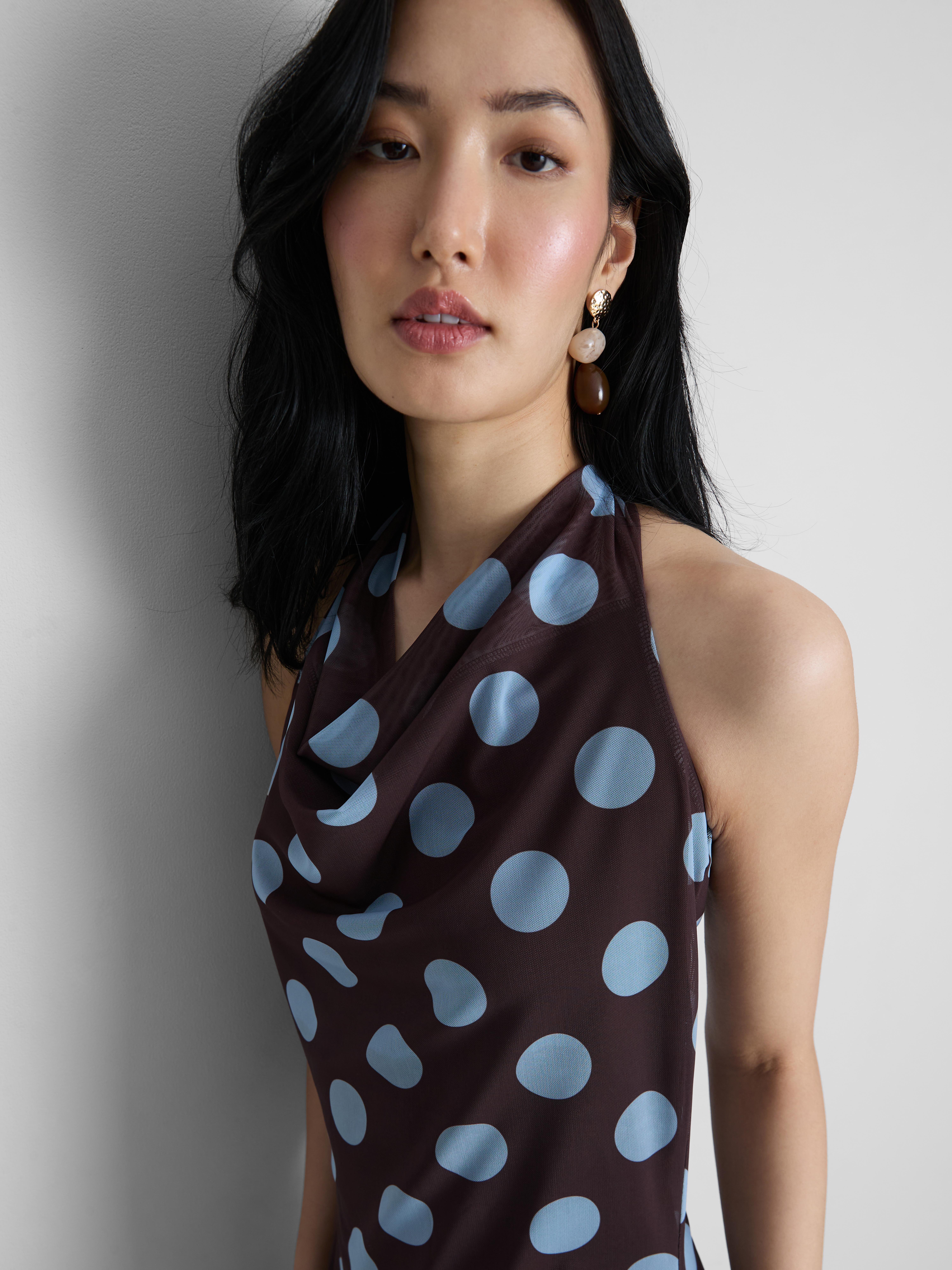 Polka Dot Cowl Neck Midi Dress