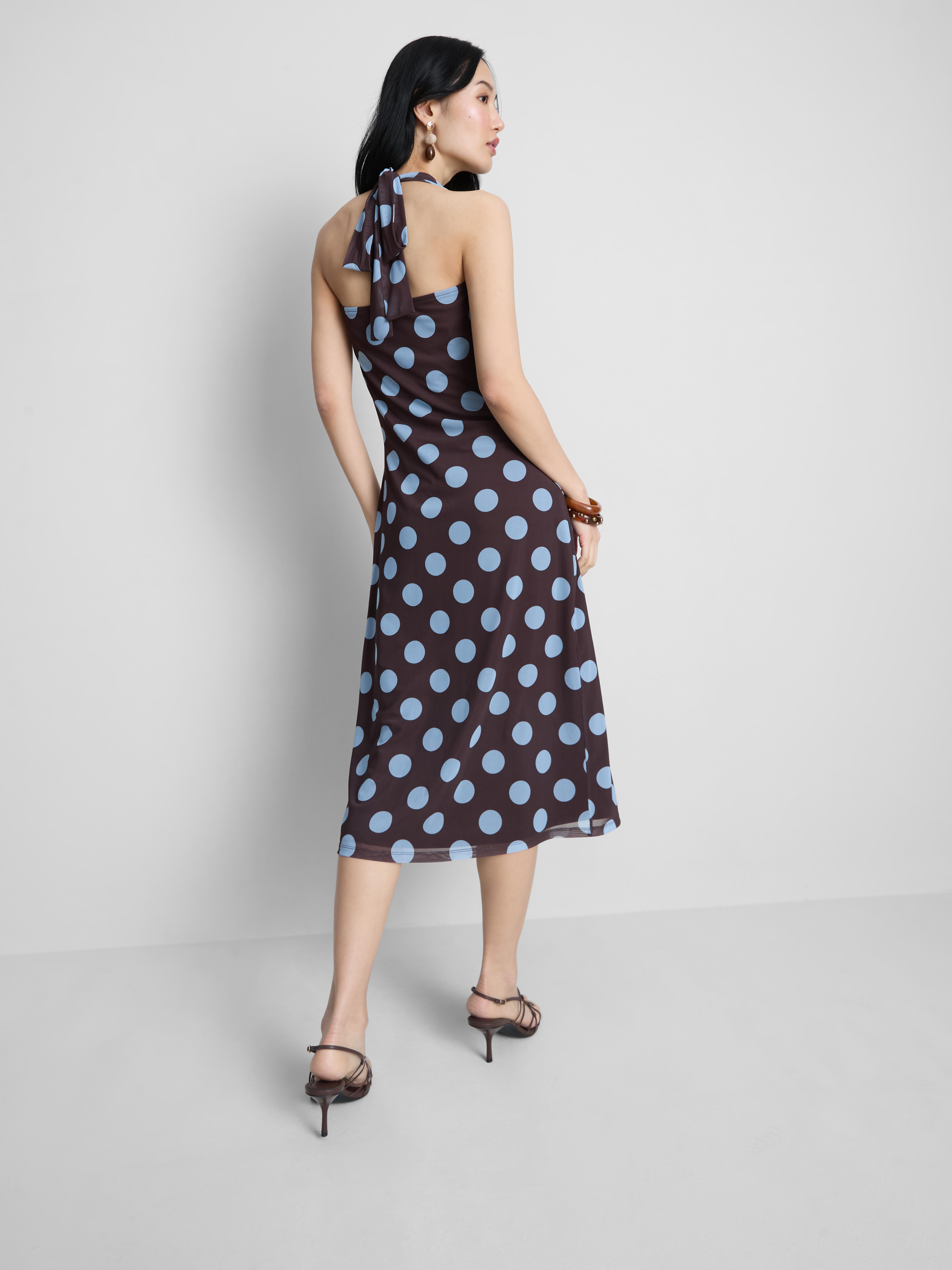 Polka Dot Cowl Neck Midi Dress