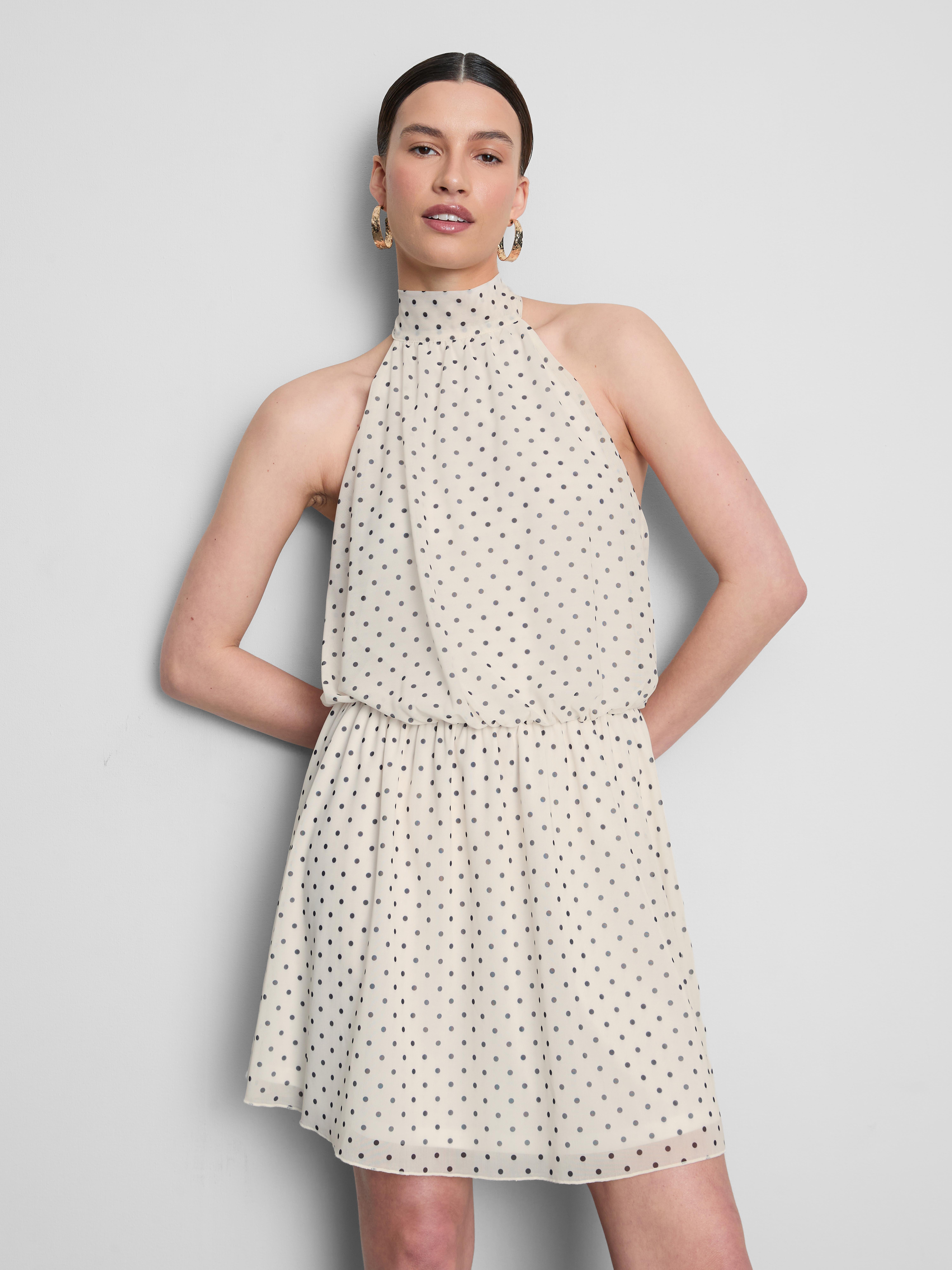 primark halter neck dress Womens Black/White Polka Dot Mesh Halterneck Mini Dress