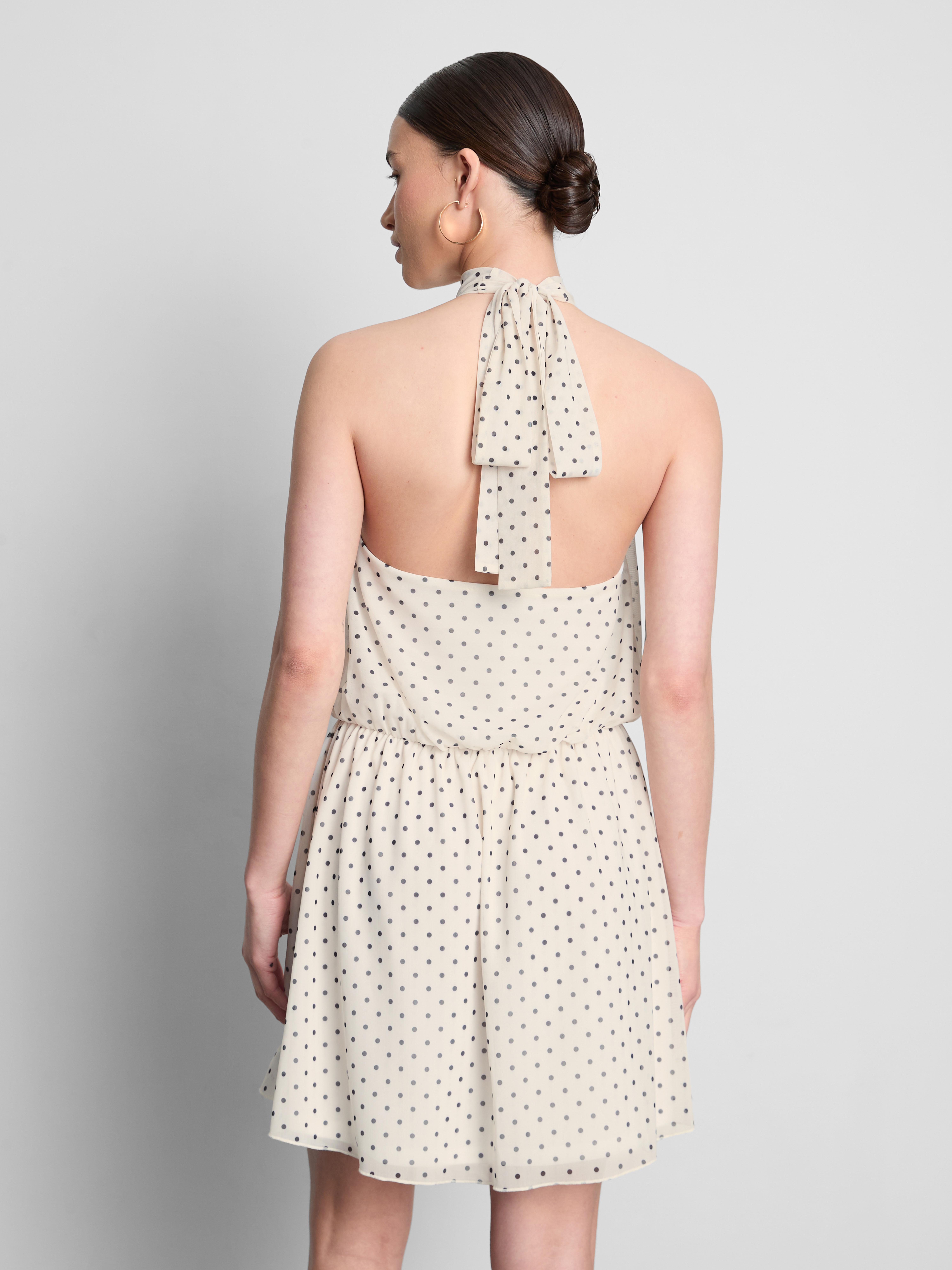 Womens Black/White Polka Dot Mesh Halterneck Mini Dress | Primark