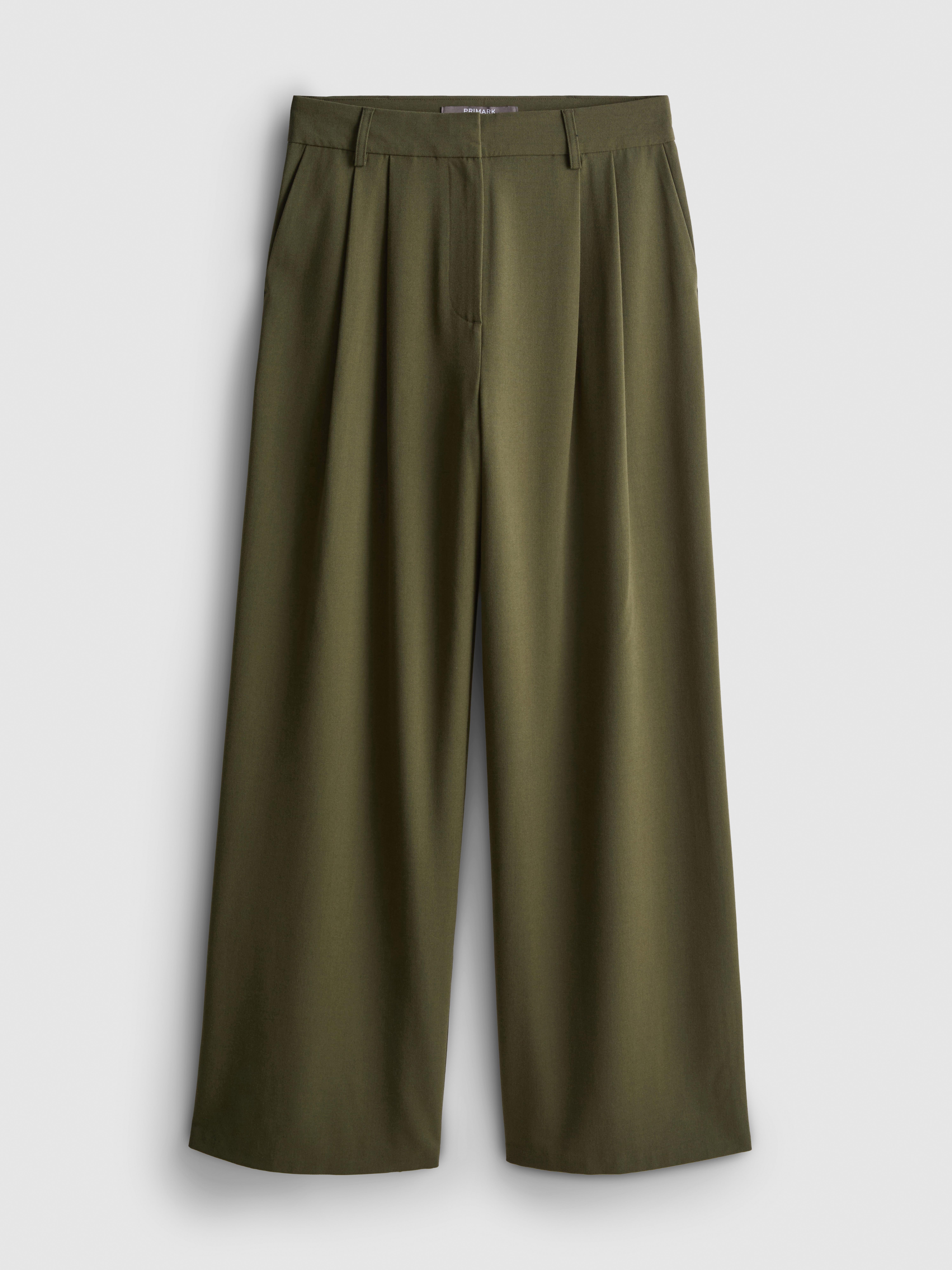 Womens Khaki Tailored Wide Leg Trousers | Primark
