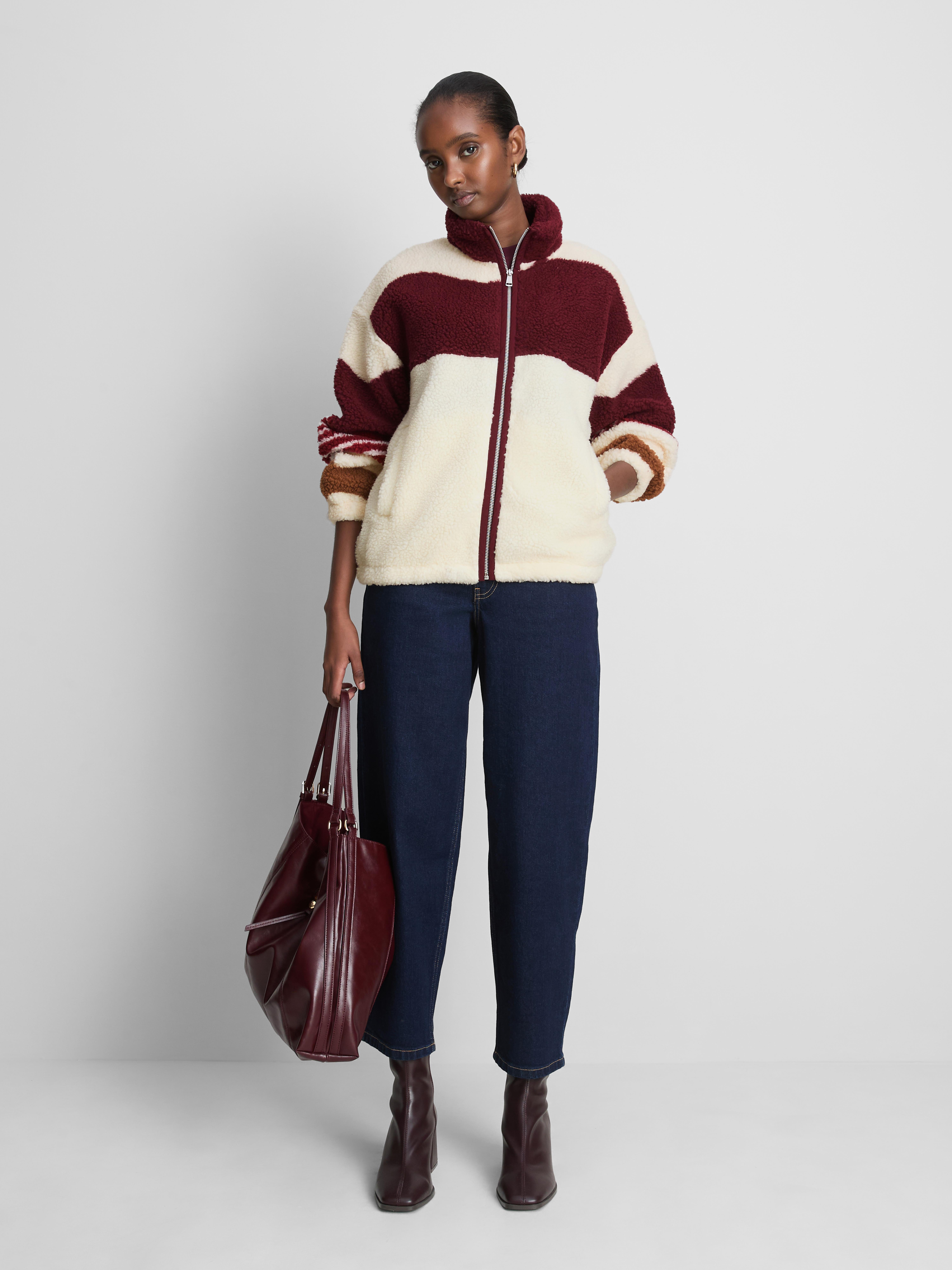 Striped High-Neck Borg Fleece